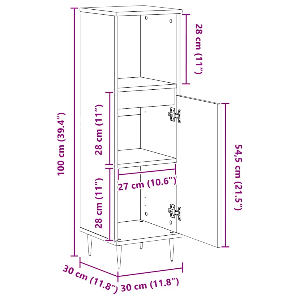Bathroom Cabinet Artisan Oak 30x30x100 cm Engineered Wood