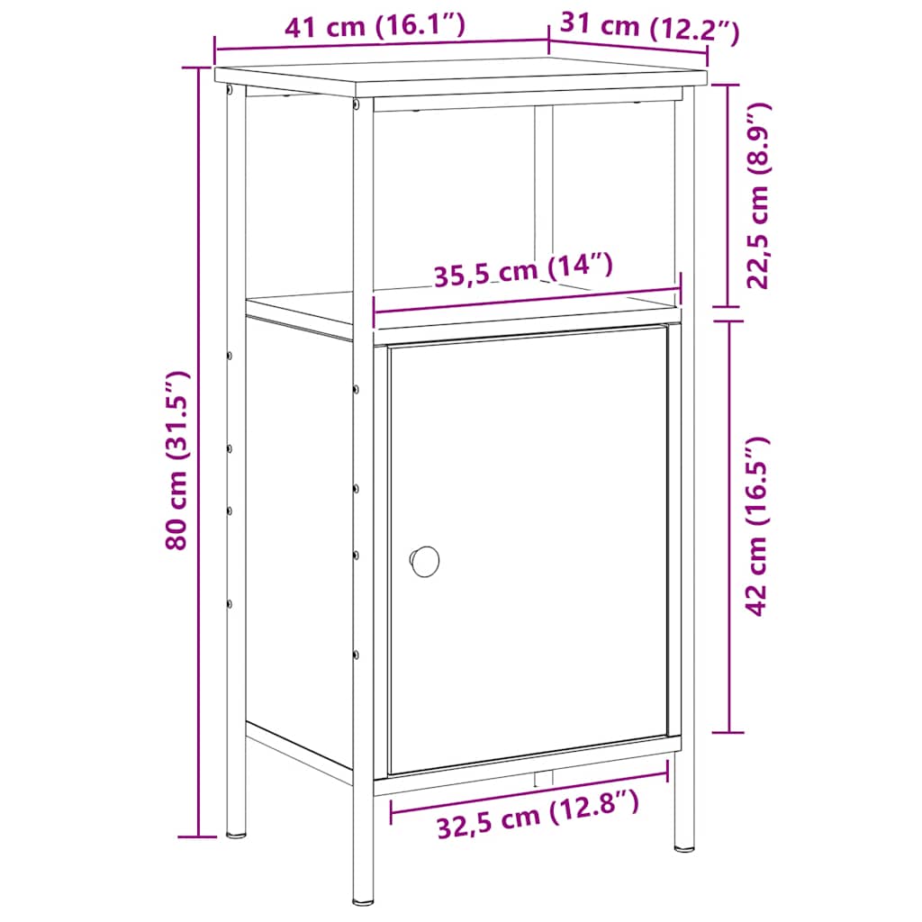 Bedside Cabinet Artisan Oak 41x31x80 cm Engineered Wood