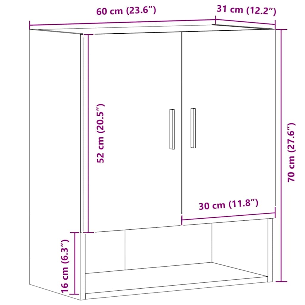 Wall Cabinet Artisan Oak 60x31x70 cm Engineered Wood