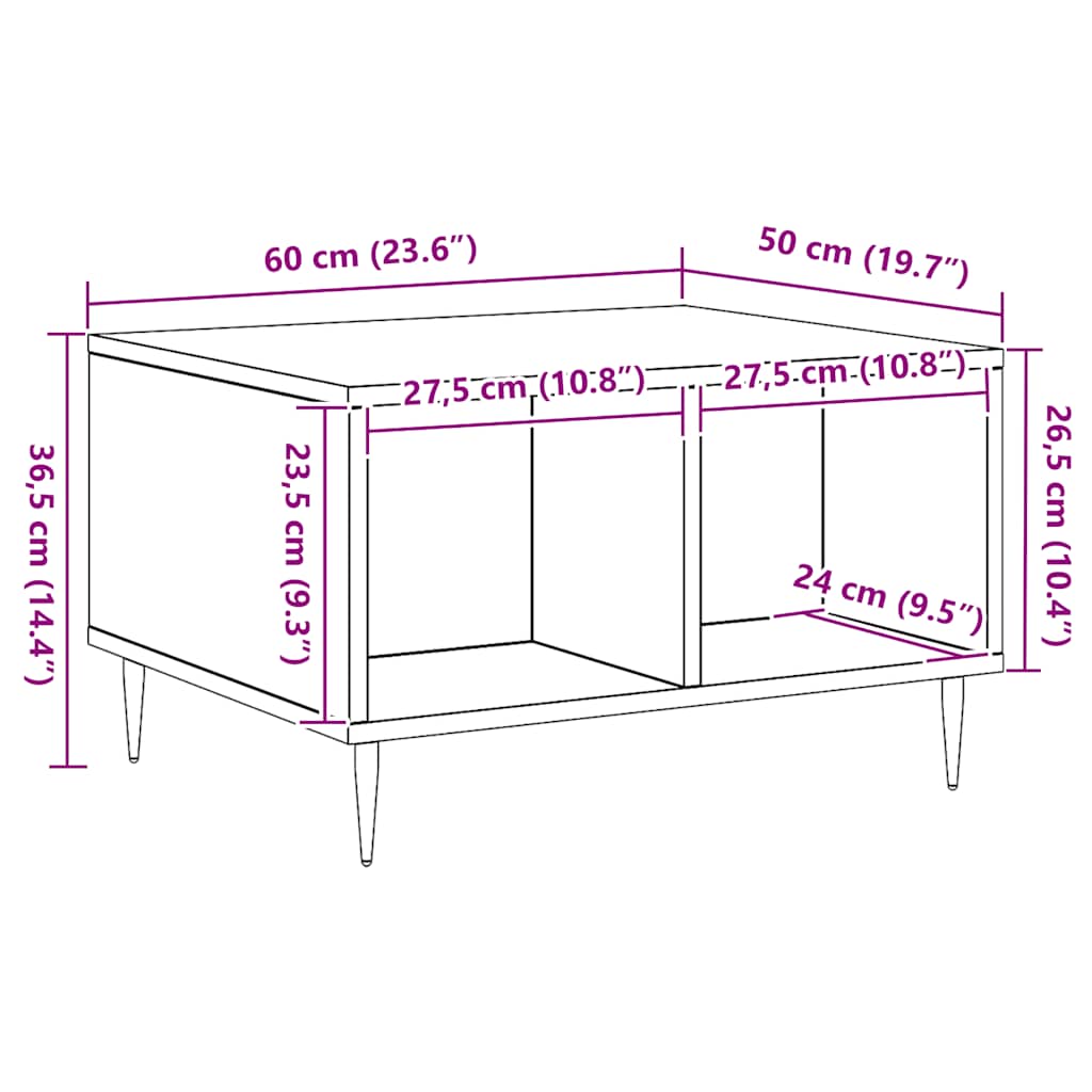 Coffee Table Artisan Oak 60x50x36.5 cm Engineered Wood