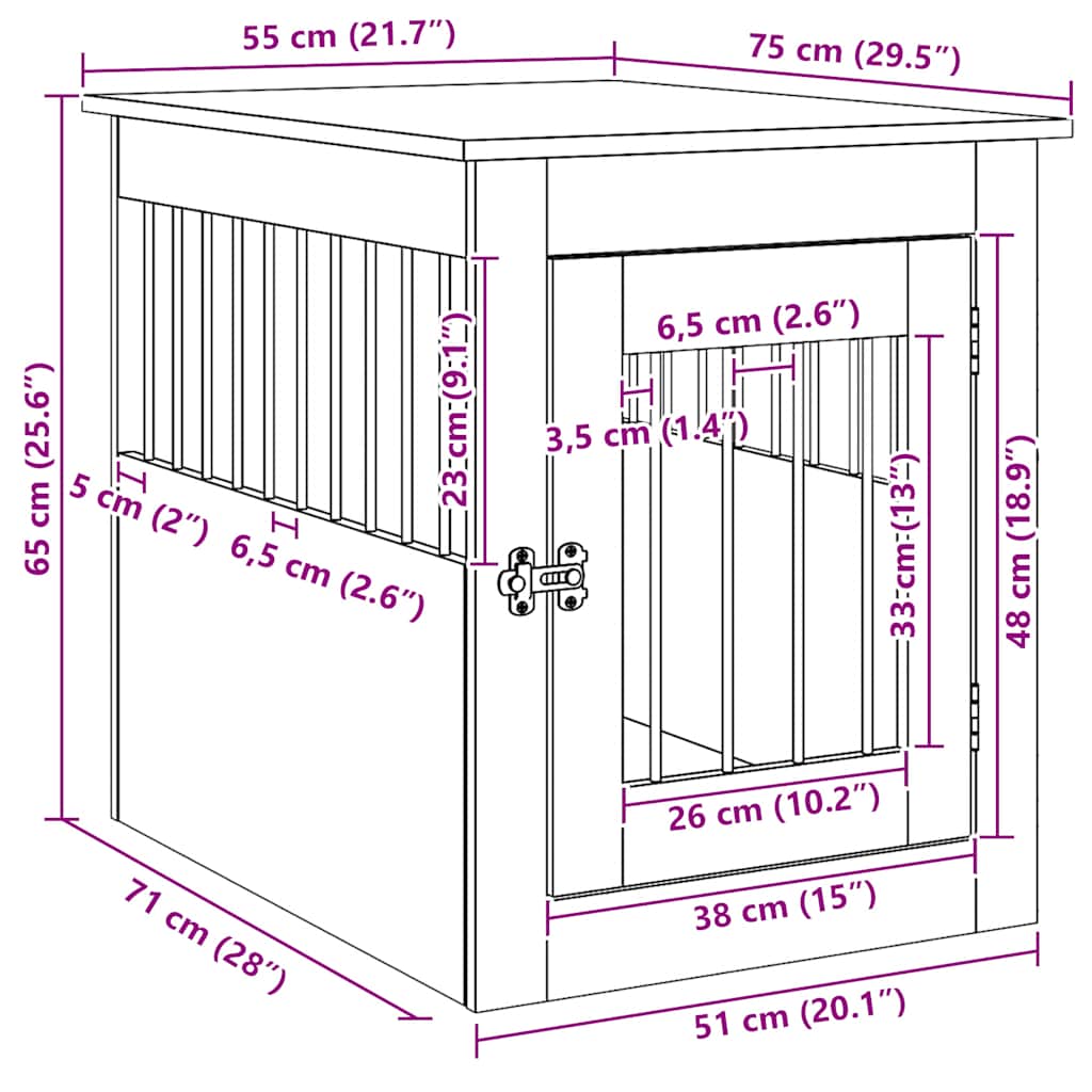 Dog Crate Furniture Old Wood 55x75x65 cm Engineered Wood