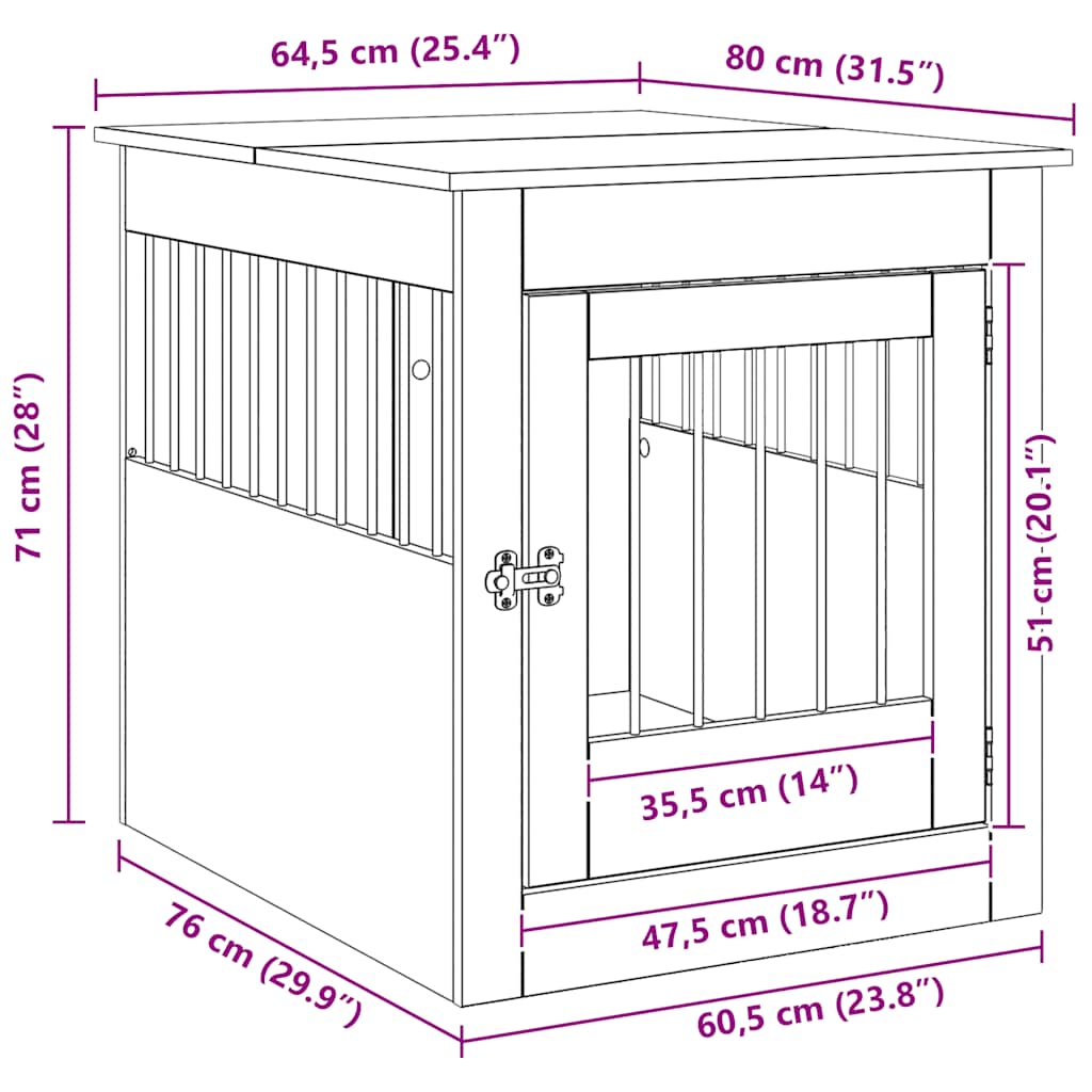 Dog Crate Furniture Artisan Oak 64.5x80x71 cm Engineered Wood