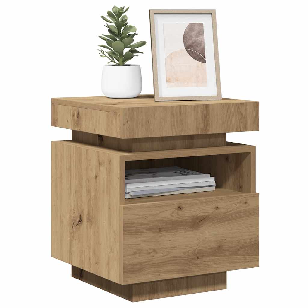 Bedside Cabinet with LED Lights Artisan Oak 40x39x48,5 cm