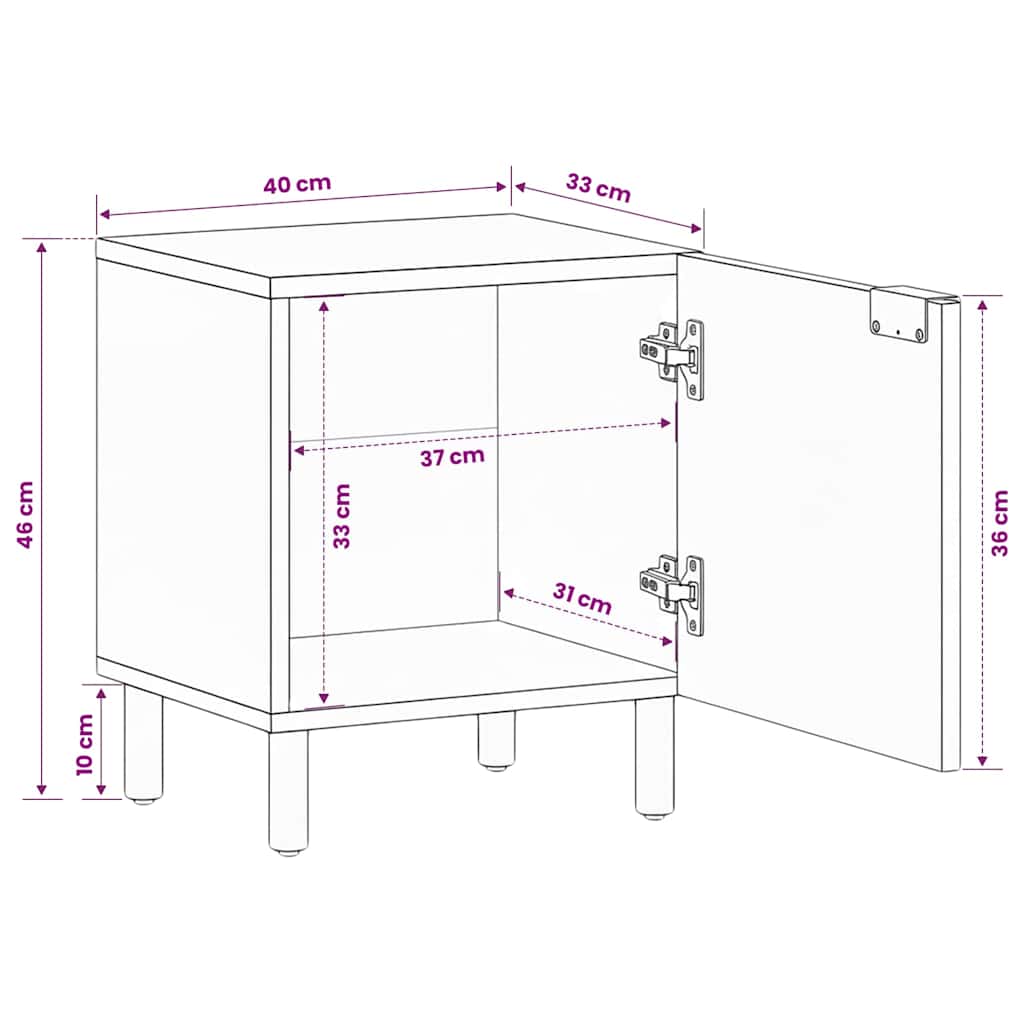 Bedside Cabinet Black 40x33x46 cm Solid Wood Mango