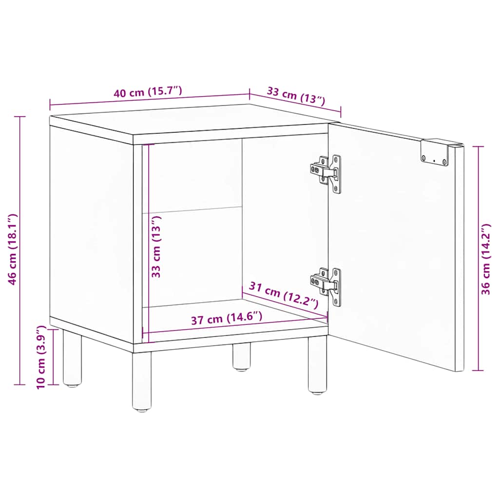 Bedside Cabinet 2 pcs Black 40x33x46 cm Solid Wood Mango