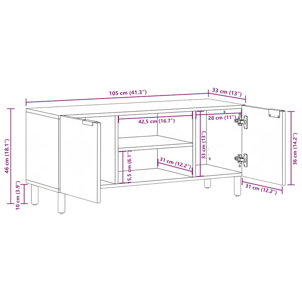 TV Cabinet Black 105x33x46 cm Engineered Wood