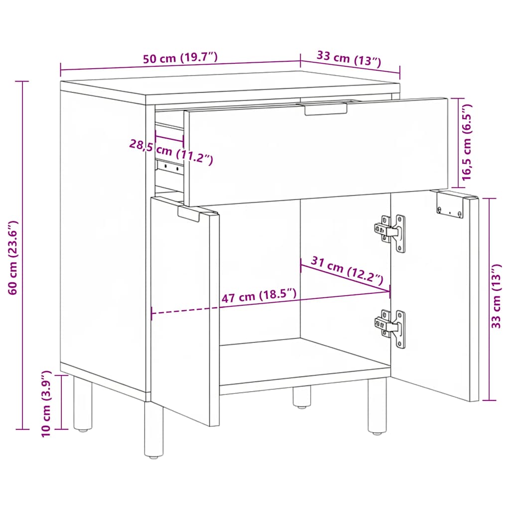 Bedside Cabinet Black 50x33x60 cm Engineered Wood