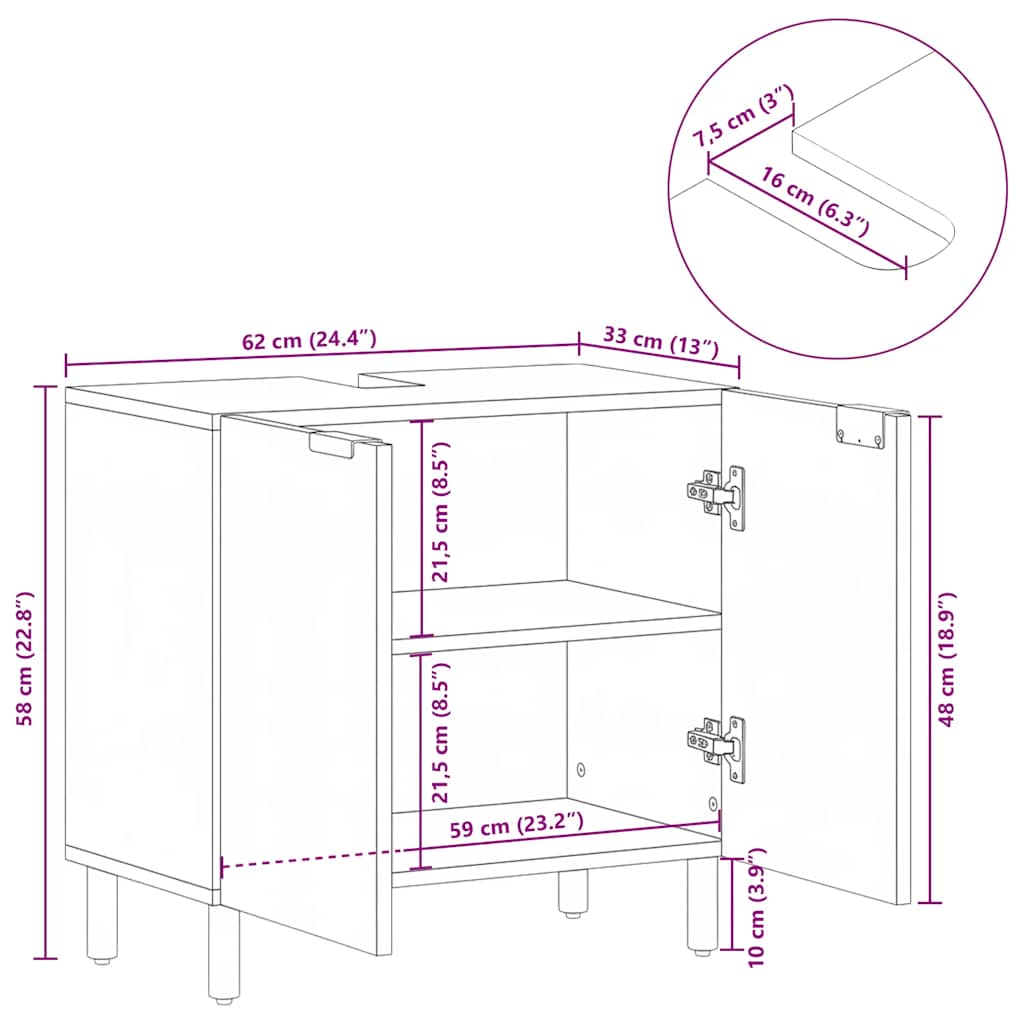 Bathroom Sink Cabinet Black 62x33x58 cm Engineered Wood