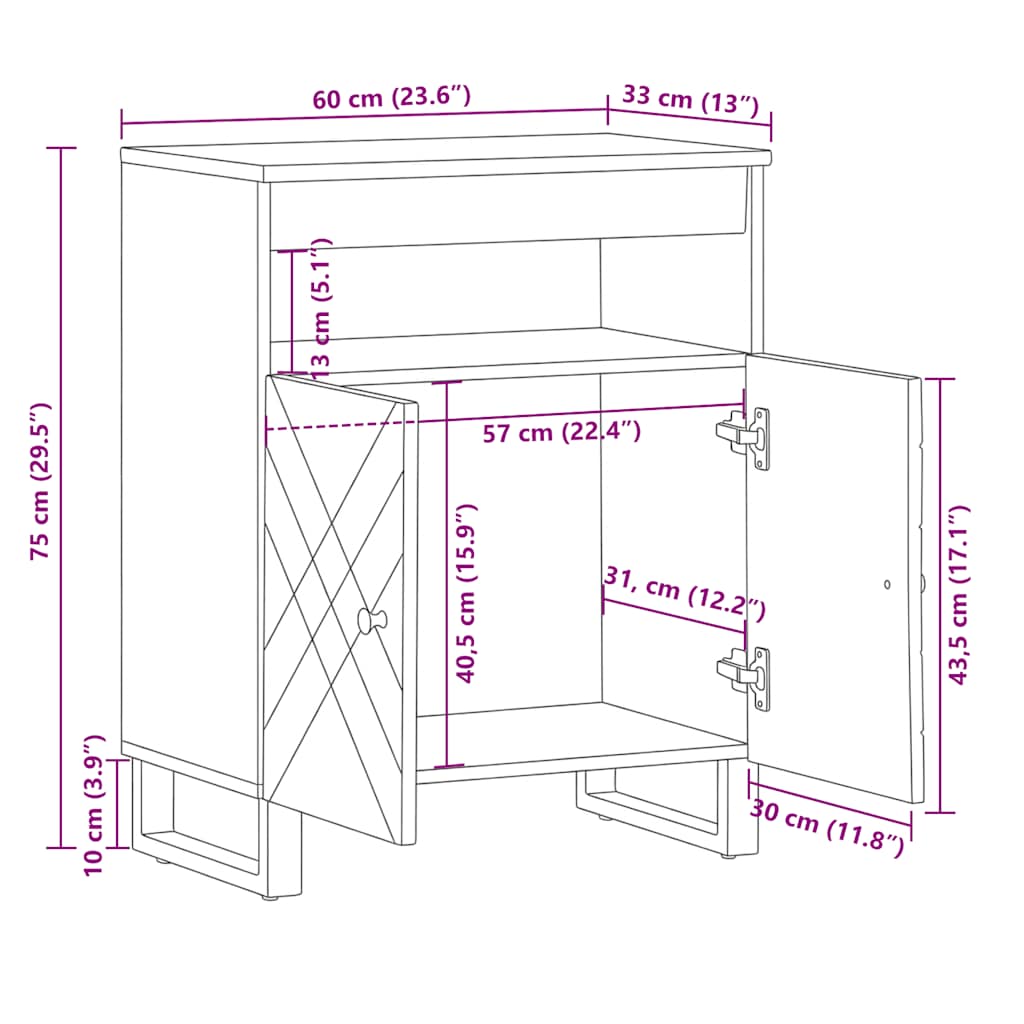 Sideboard Black 60x33x75 cm Solid Wood Mango