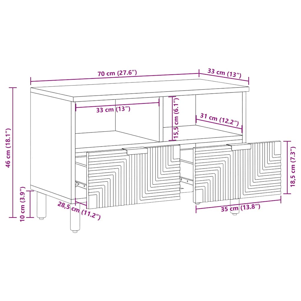 TV Cabinet Brown 70x33x46 cm Solid Wood Mango