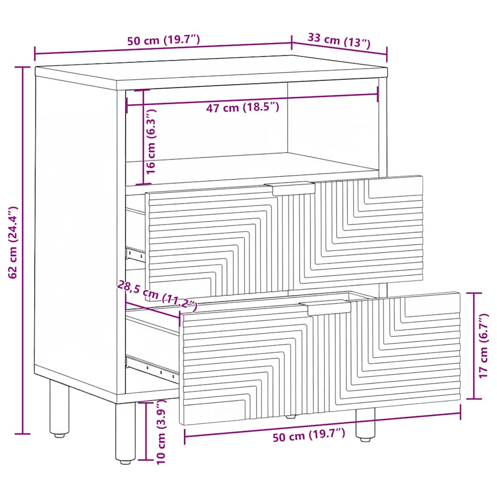 Bedside Cabinet Brown 50x33x62 cm Solid Wood Mango
