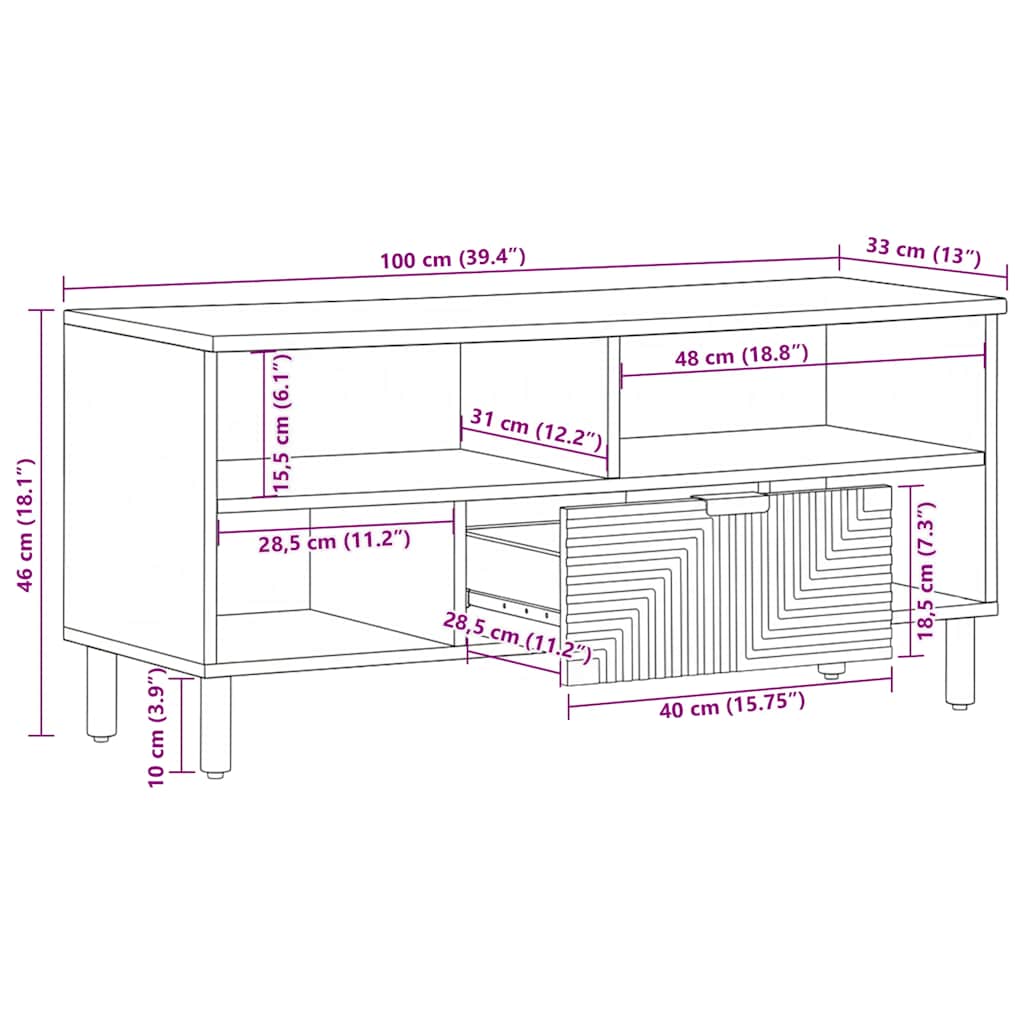 TV Cabinet Brown 100x33x46 cm Solid Wood Mango