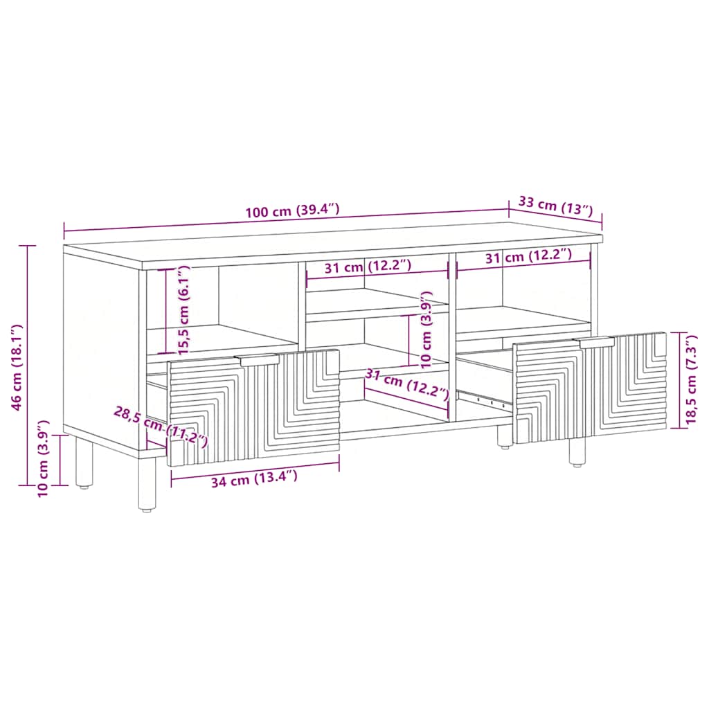 TV Cabinet Brown 100x33x46 cm Solid Wood Mango