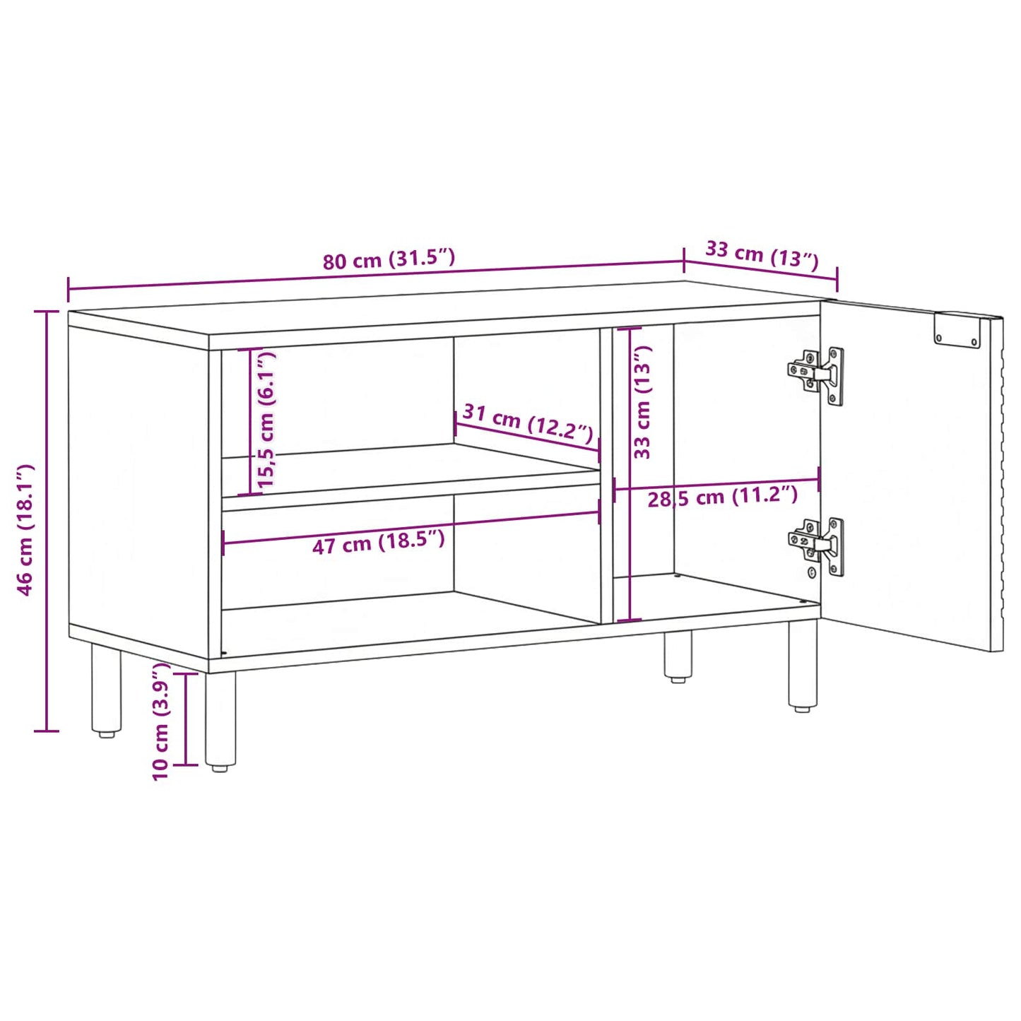TV Cabinet with Shelf Brown 80 x 33 x 46 cm Solid Mango Wood