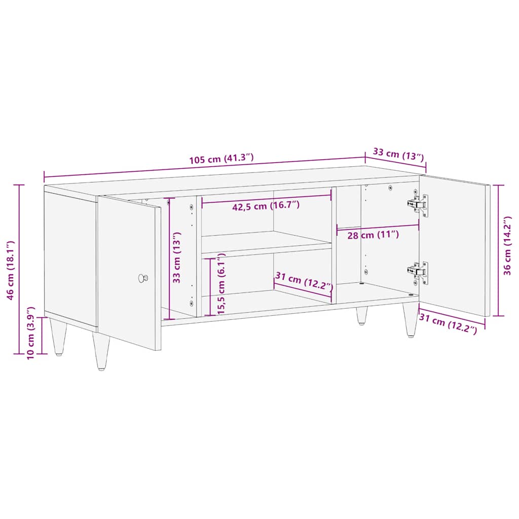 TV Cabinet Light Grey 105x33.5x46 cm Solid Wood Mango