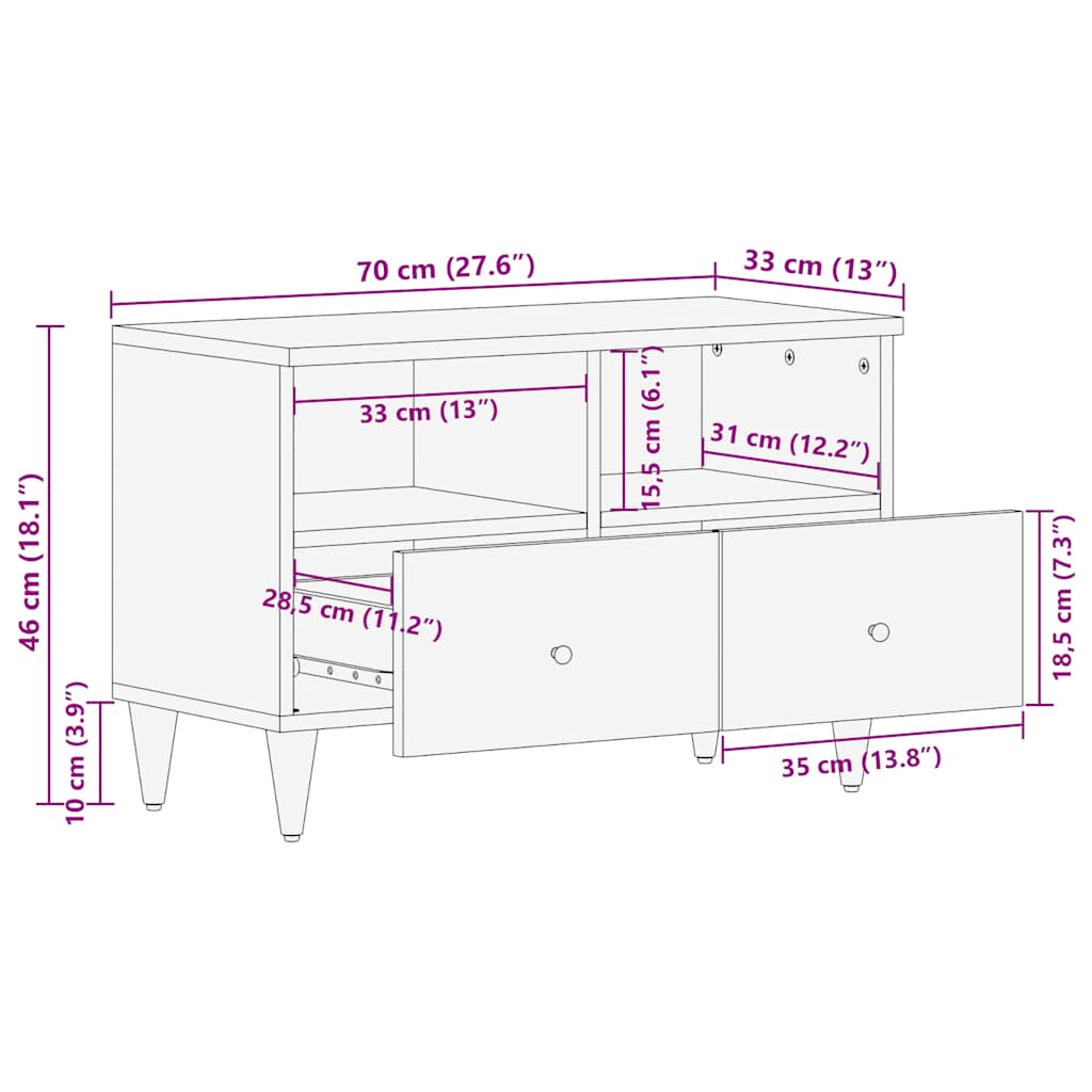 TV Cabinet Light Grey 70x33.5x46 cm Solid Wood Mango