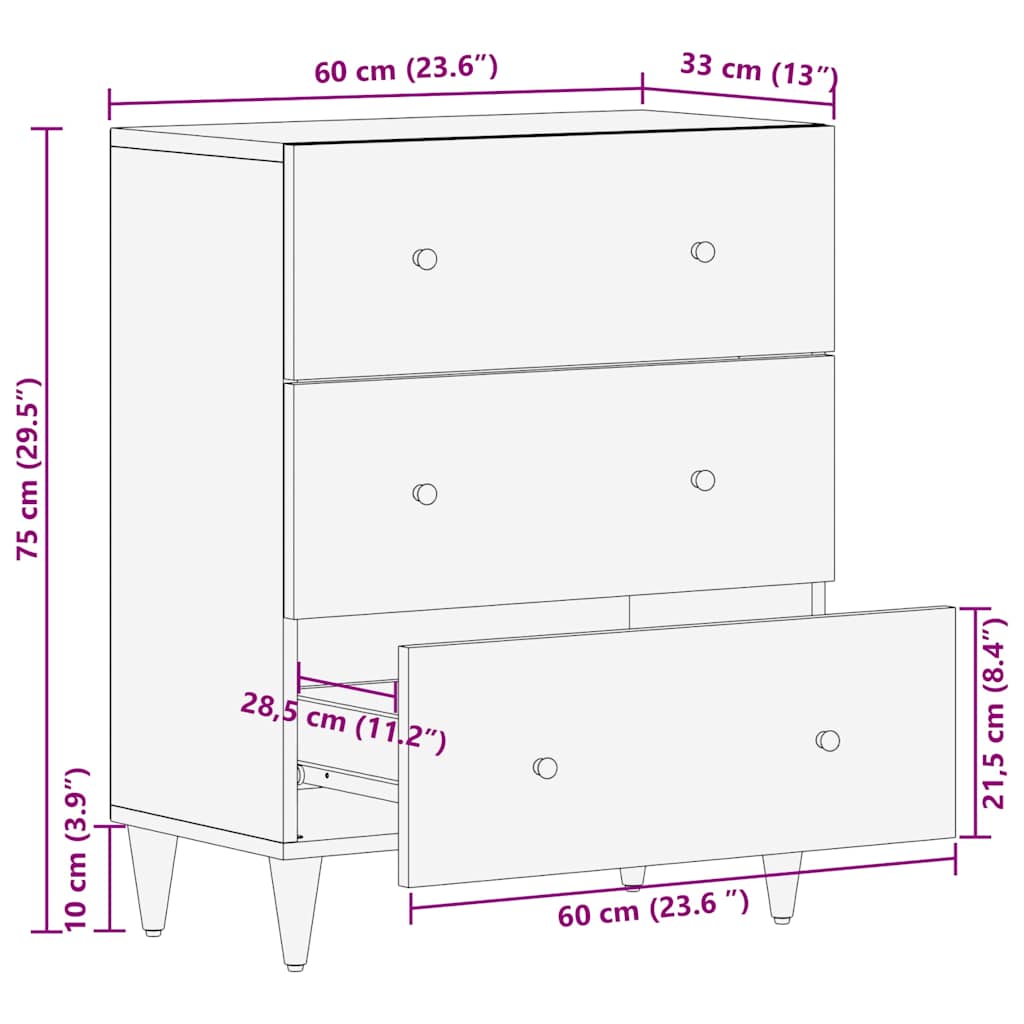 Sideboard Light Grey 60x33.5x75 cm Solid Wood Mango
