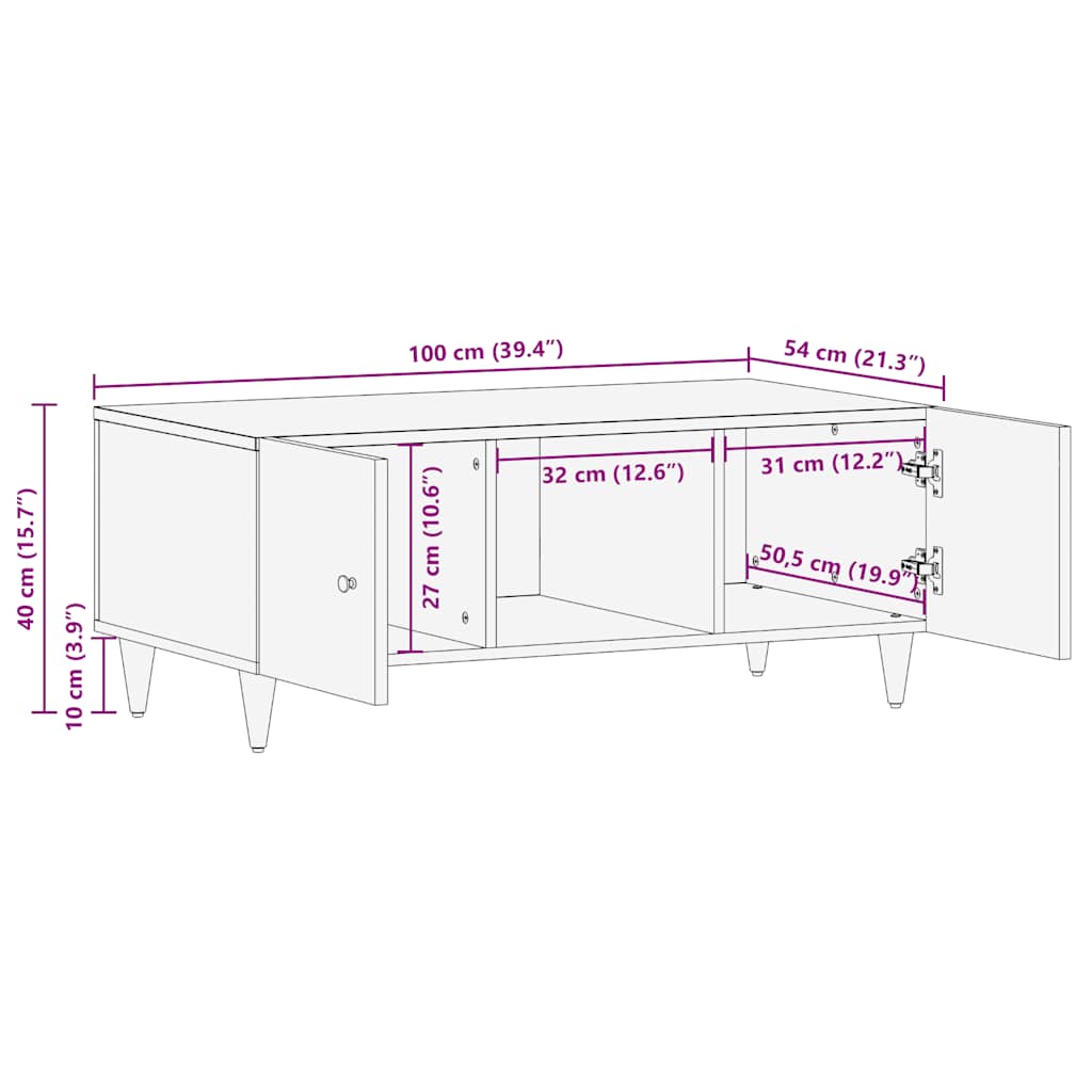 Coffee Table Light Grey 100x54x40 cm Solid Wood Mango