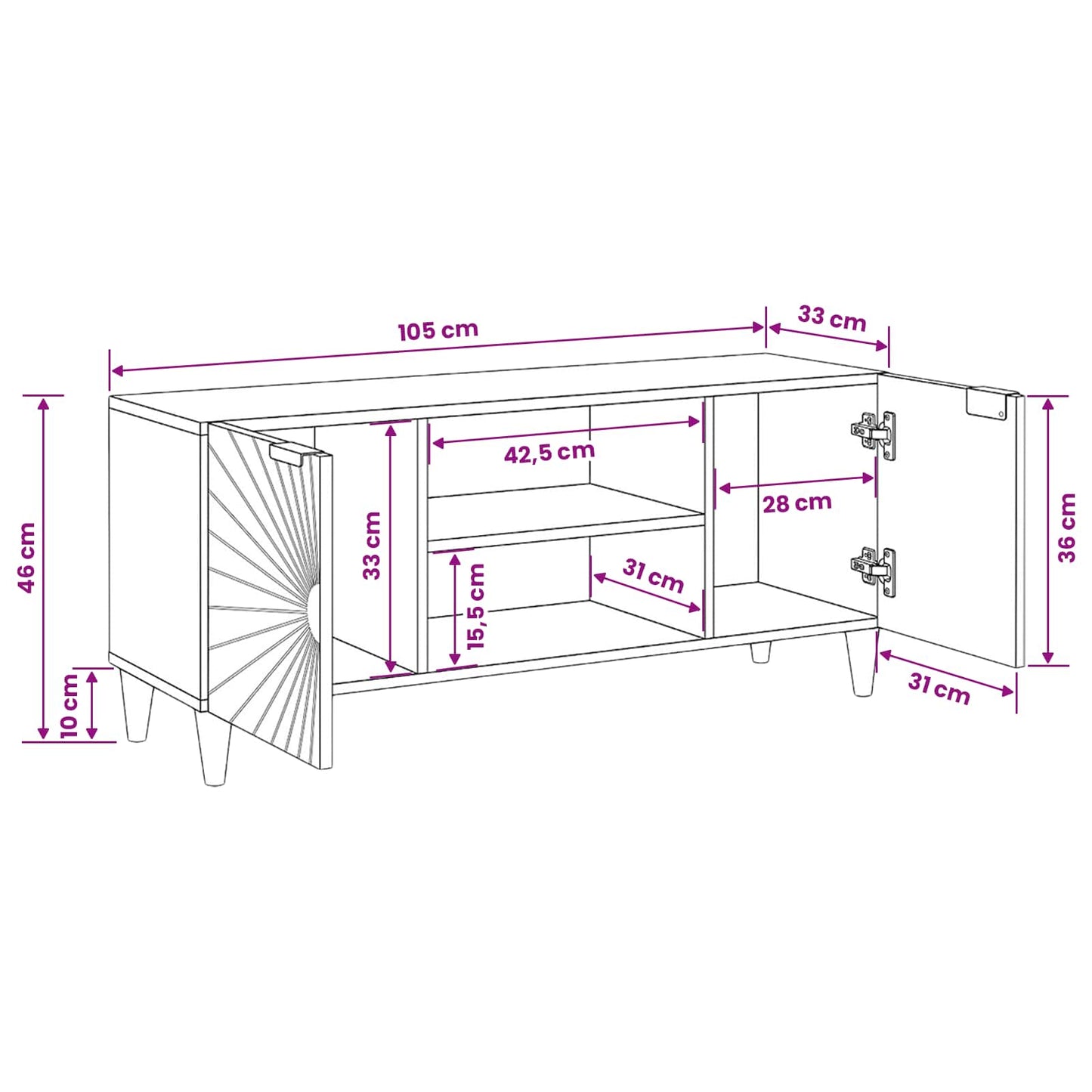 TV Cabinet Black and Gold 105 x 33 x 46 cm Engineered wood
