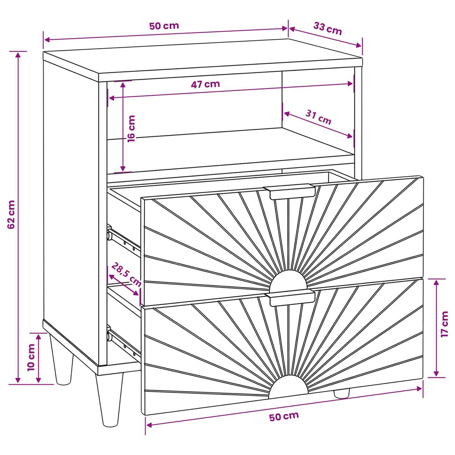 Bedside Table Black and Gold 50 x 33 x 62 cm Engineered Wood