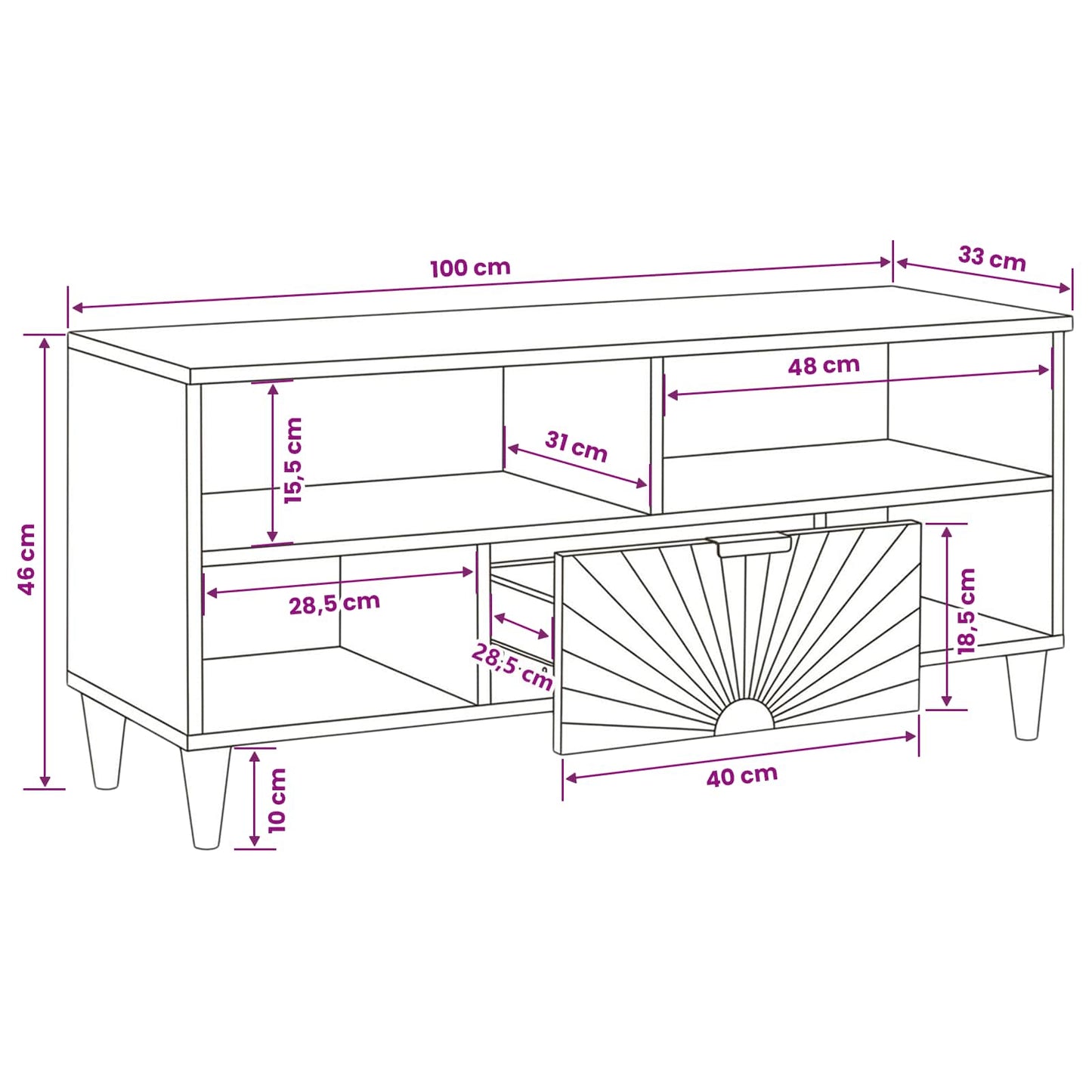 TV Cabinet Black and Gold 100 x 33 x 46 cm Engineered wood