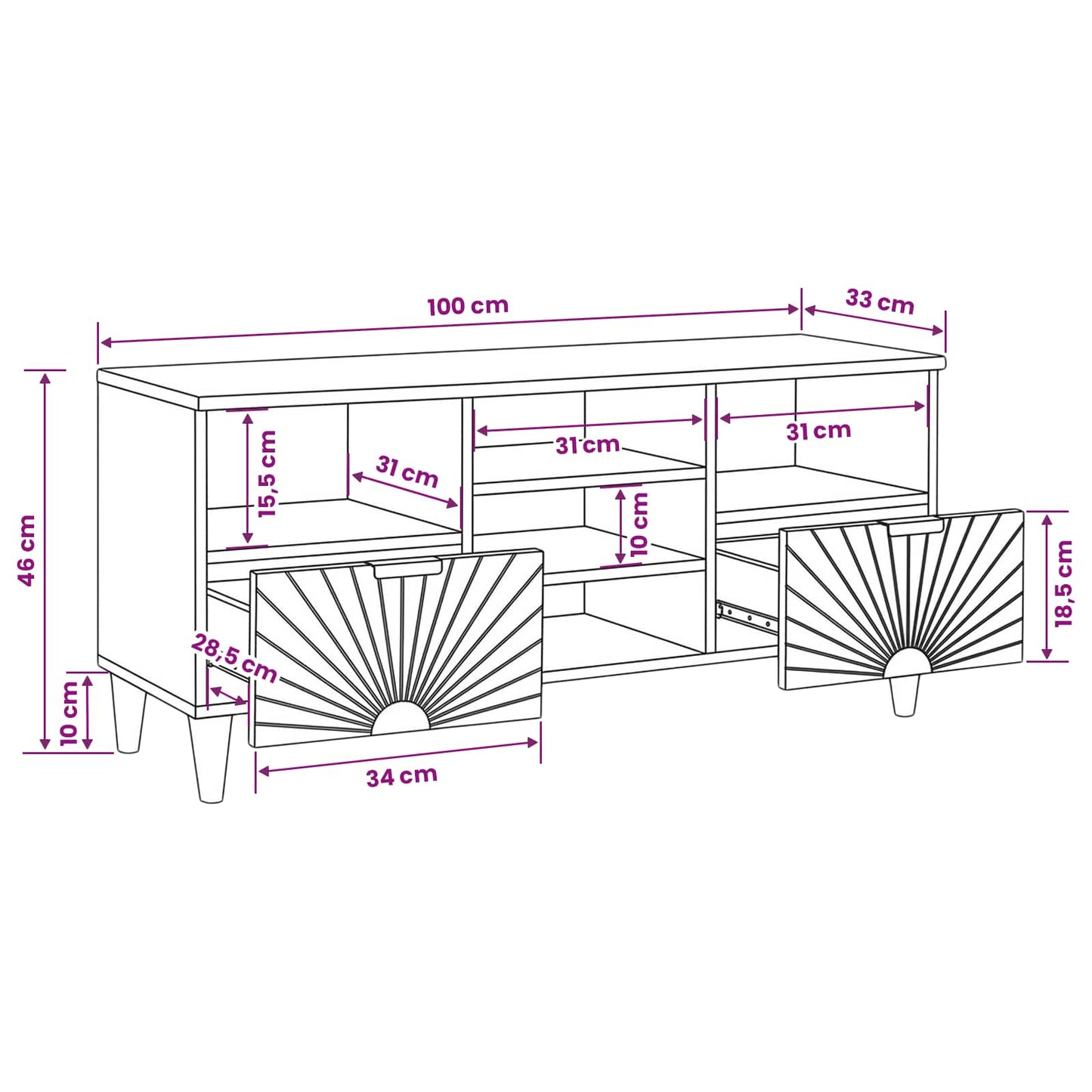 TV Cabinet Black and Gold 100 x 33 x 46 cm Engineered wood