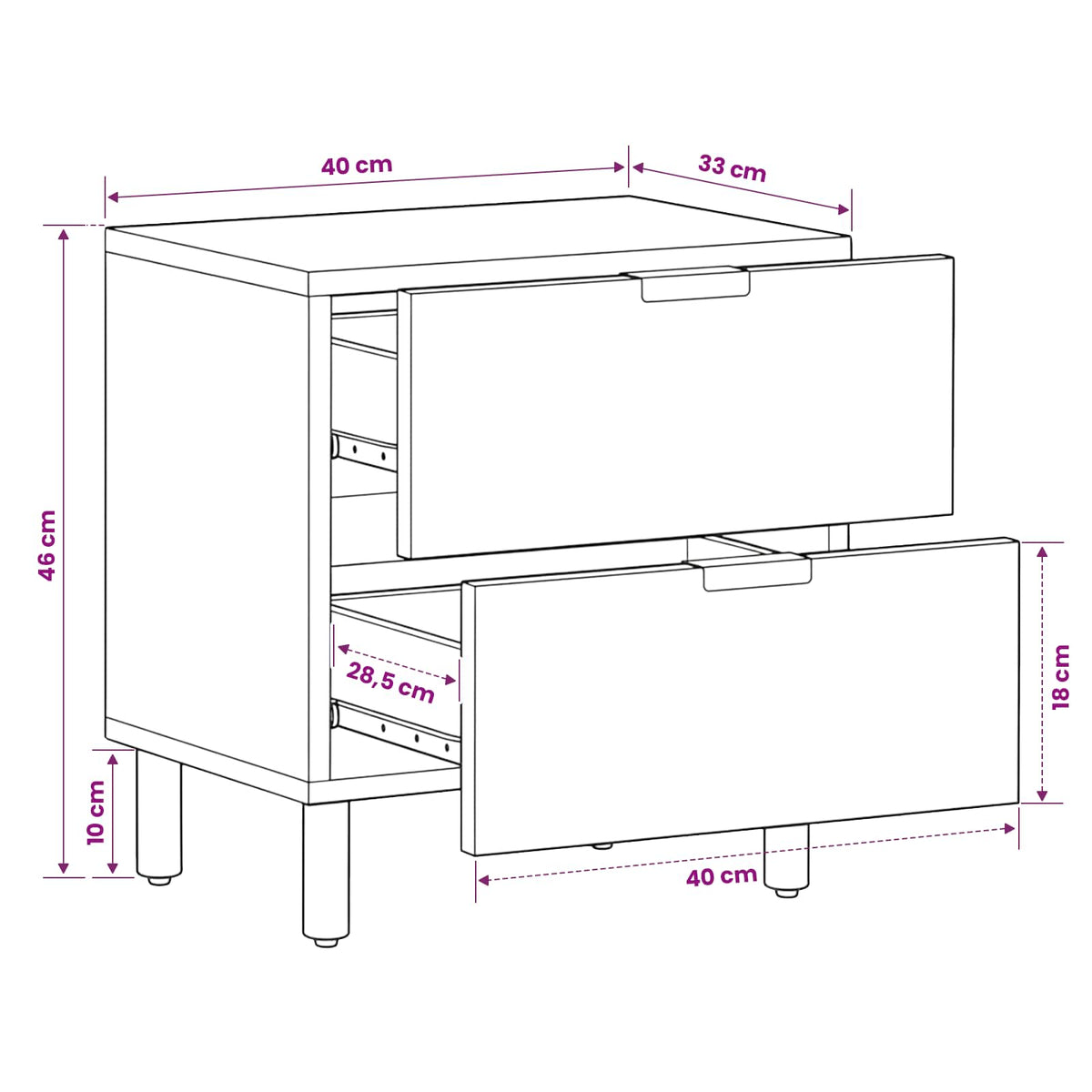 Bedside Cabinet White 40 x 33 x 46 cm Solid Mango Wood