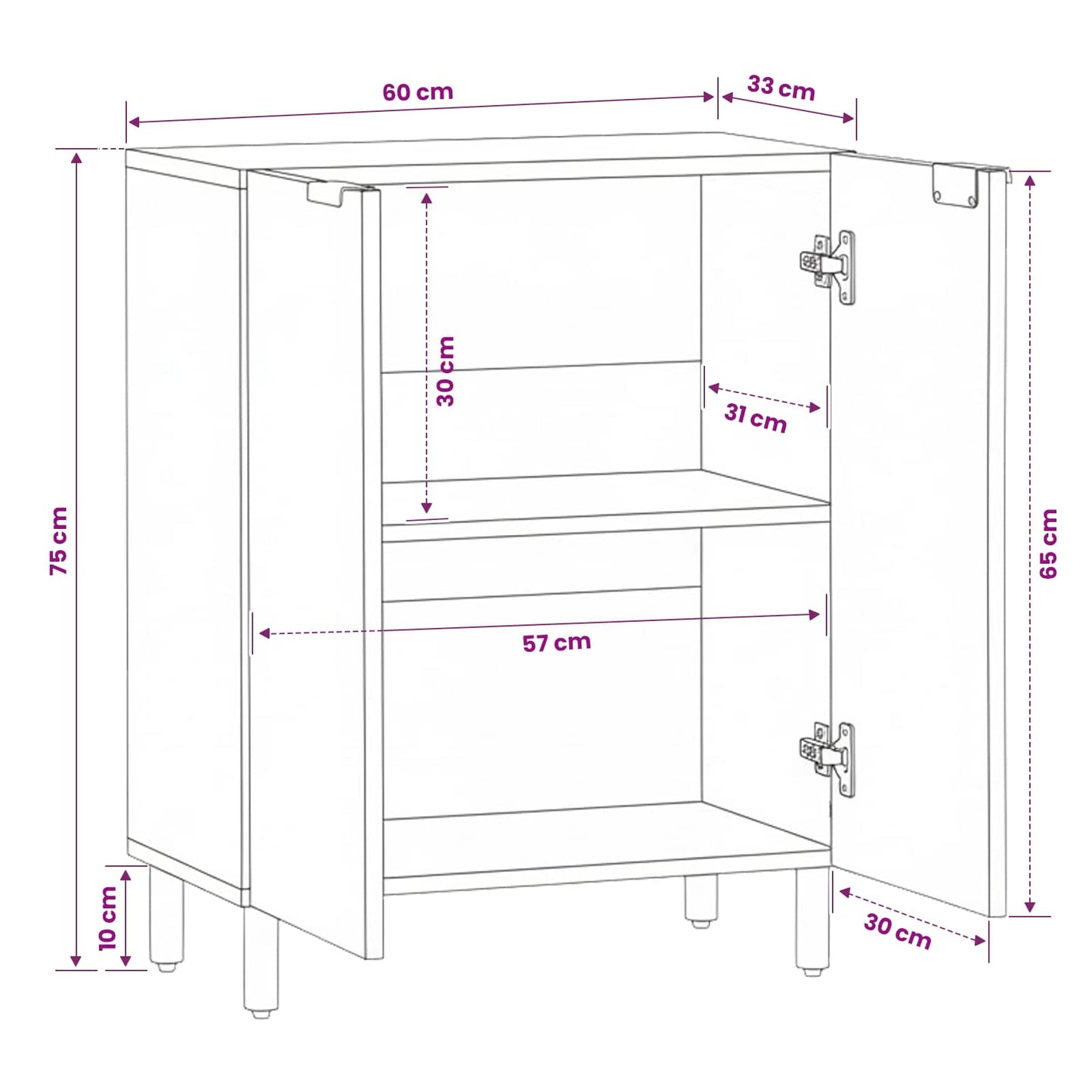 Sideboard 60 x 33 x 75 cm Solid Mango Wood White Wash Finish