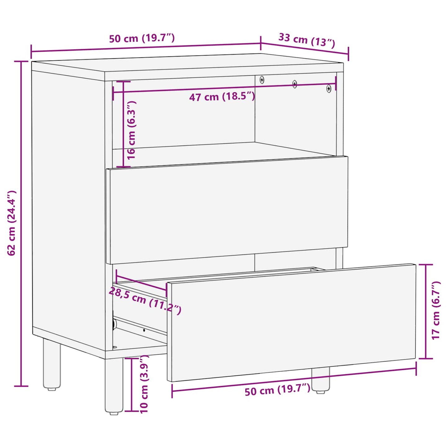 Bedside Cabinet White 50 x 33 x 62 cm Solid Mango Wood