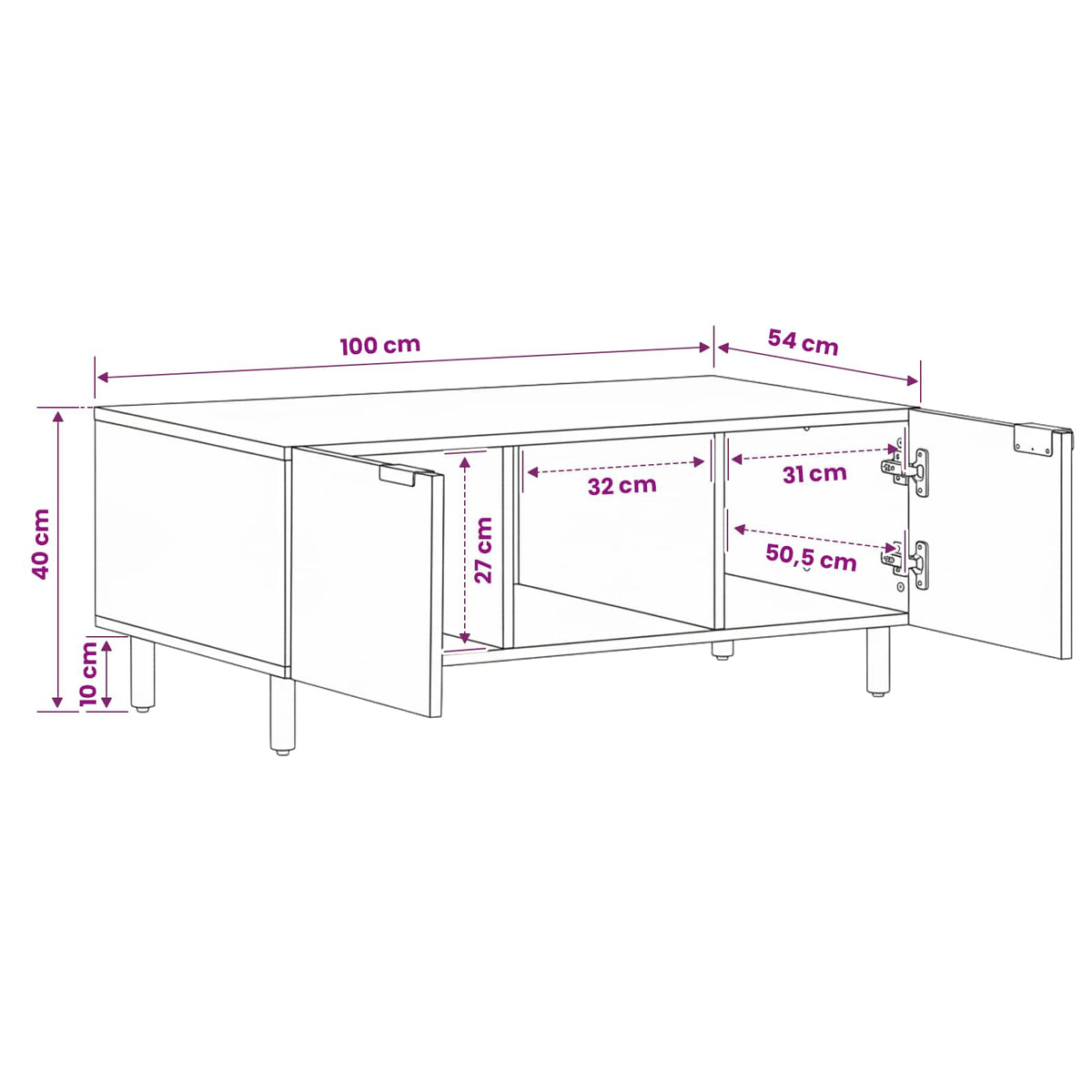 Coffee Table White 100 x 54 x 40 cm Solid Mango Wood
