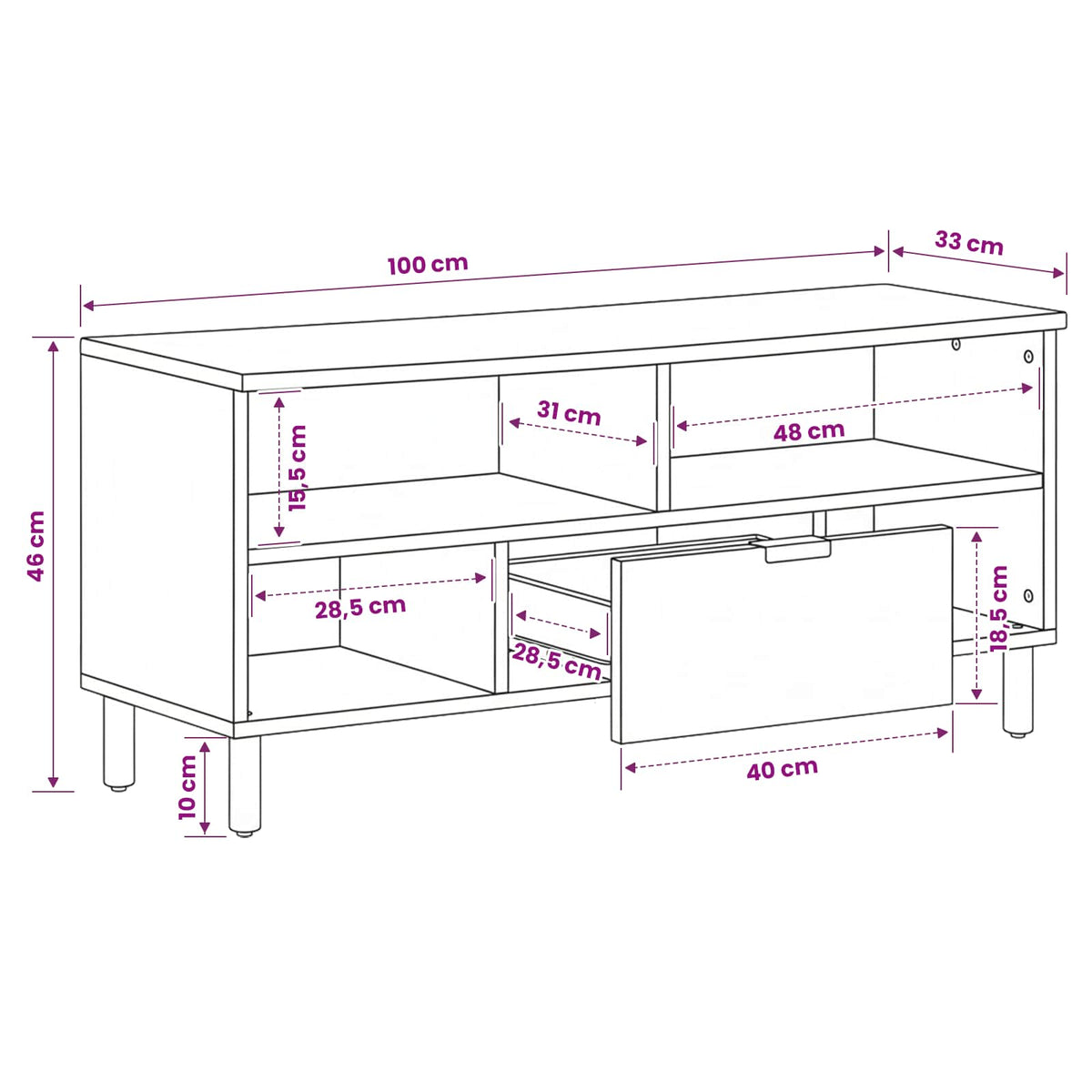 TV Cabinet White Wash Finish 100 x 33 x 46 cm Solid Mango Wood