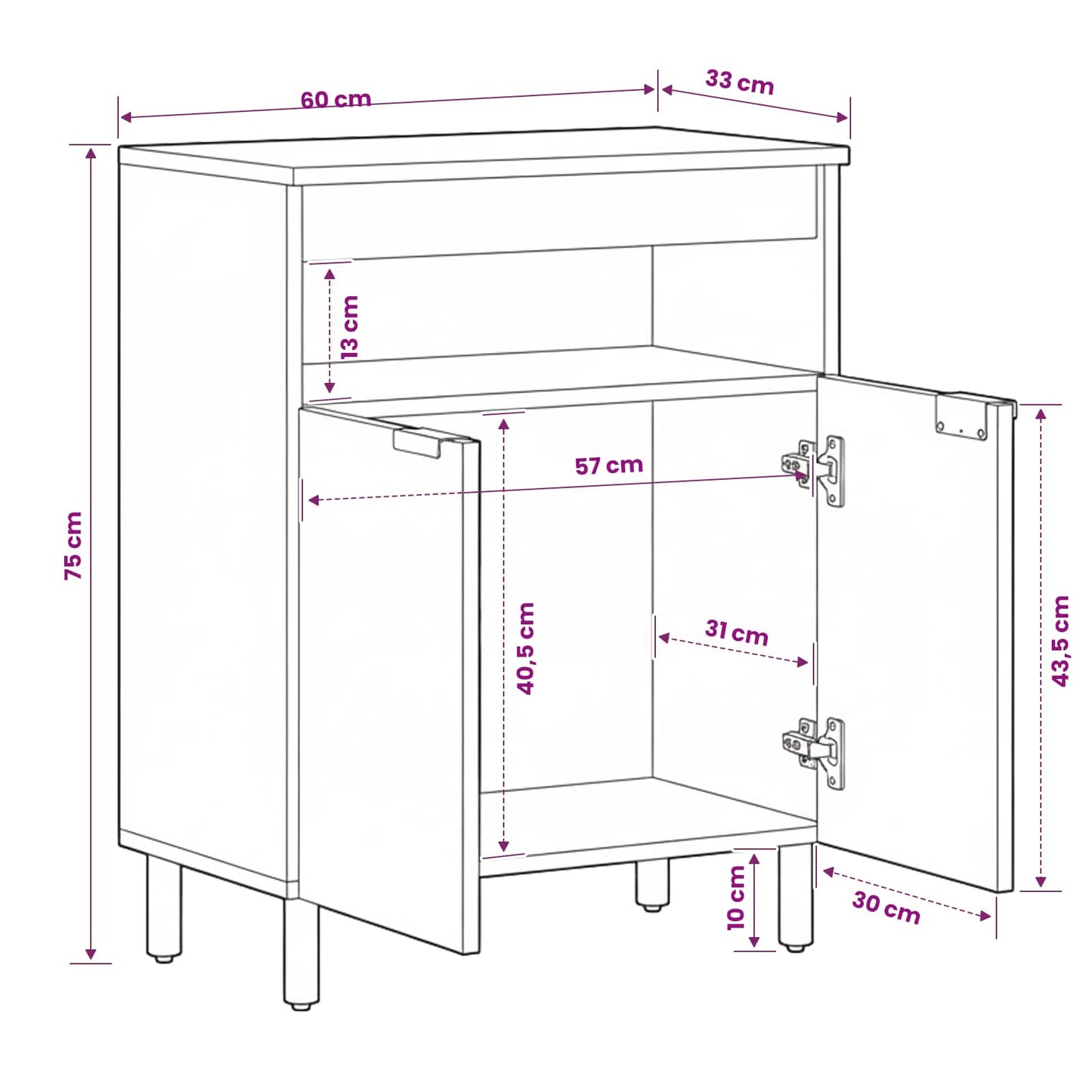 Sideboard White Wash Finish 60 x 33 x 75 cm Solid Mango Wood