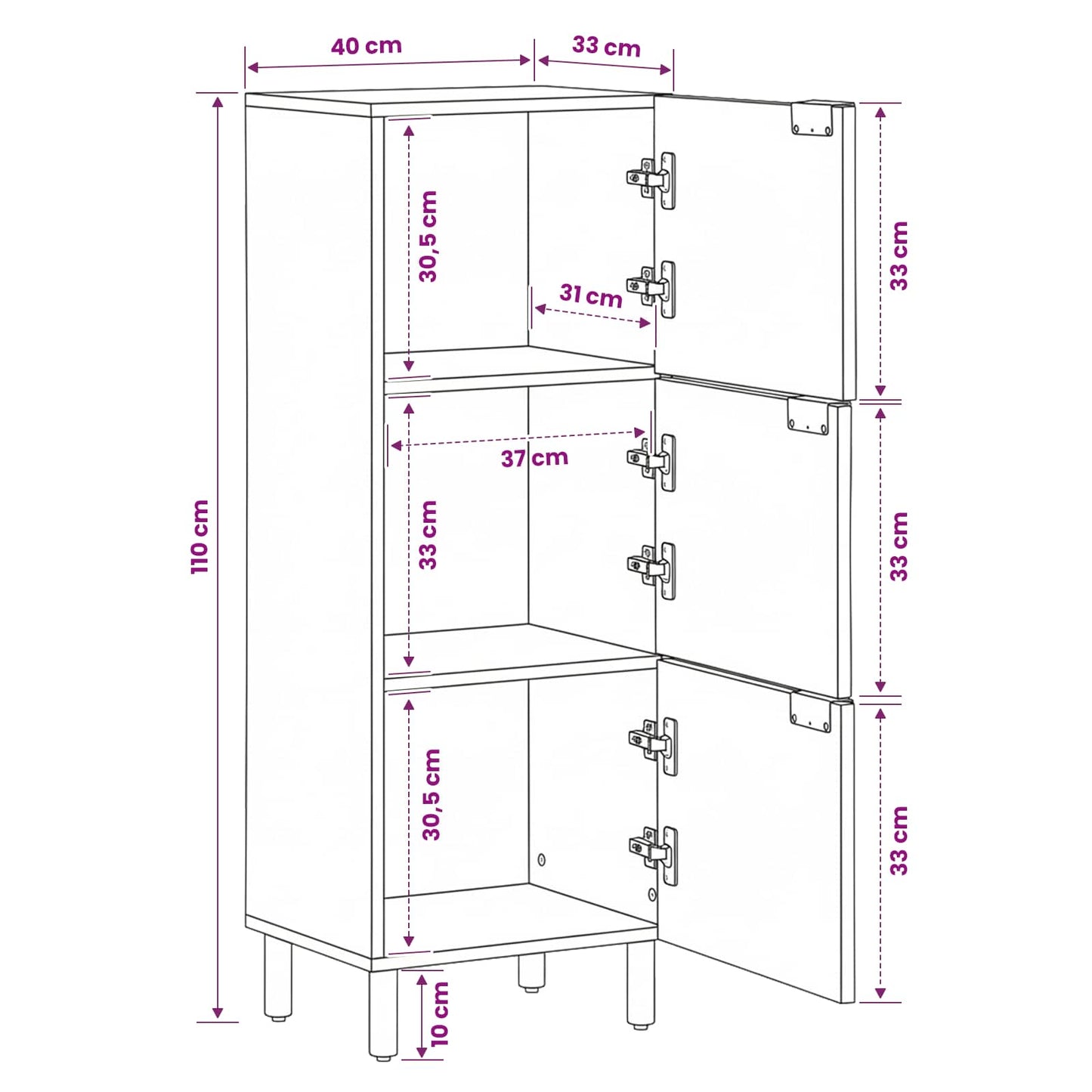 Highboard White Wash Finish 40 x 33 x 110 cm Solid Mango Wood
