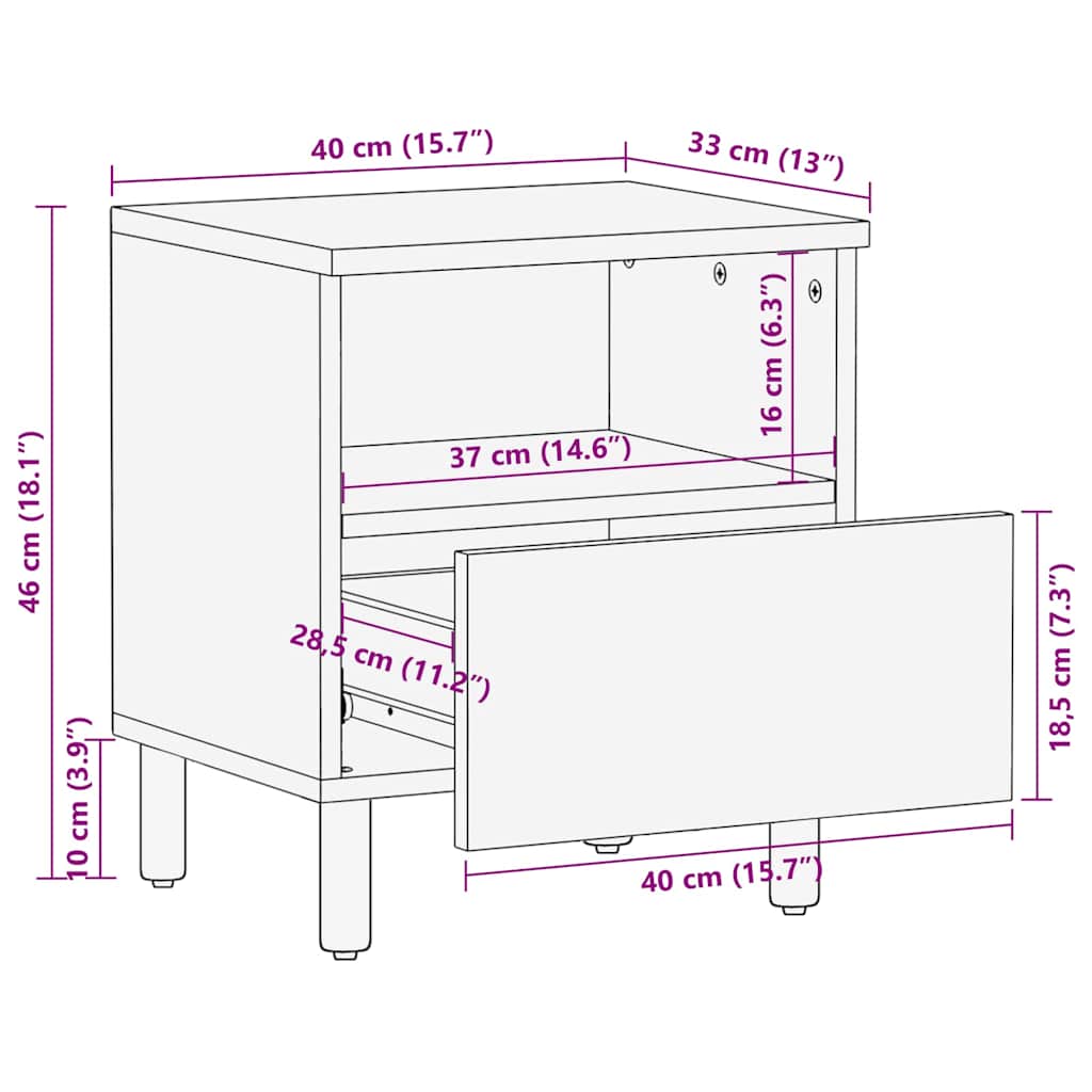 Bedside Cabinet Brown 40 x 33 x 46 cm Solid Mango Wood