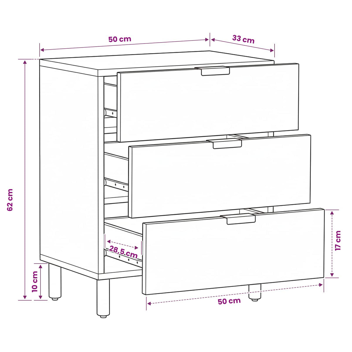 Bedside Cabinet Brown 50 x 33 x 62 cm Solid Mango Wood