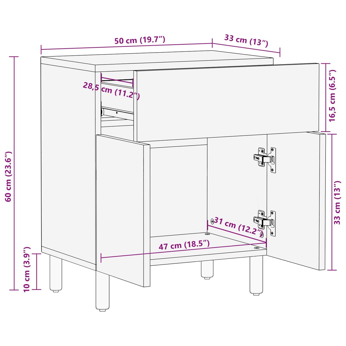 Bedside Cabinet Brown 50 x 33 x 60 cm Solid Mango Wood