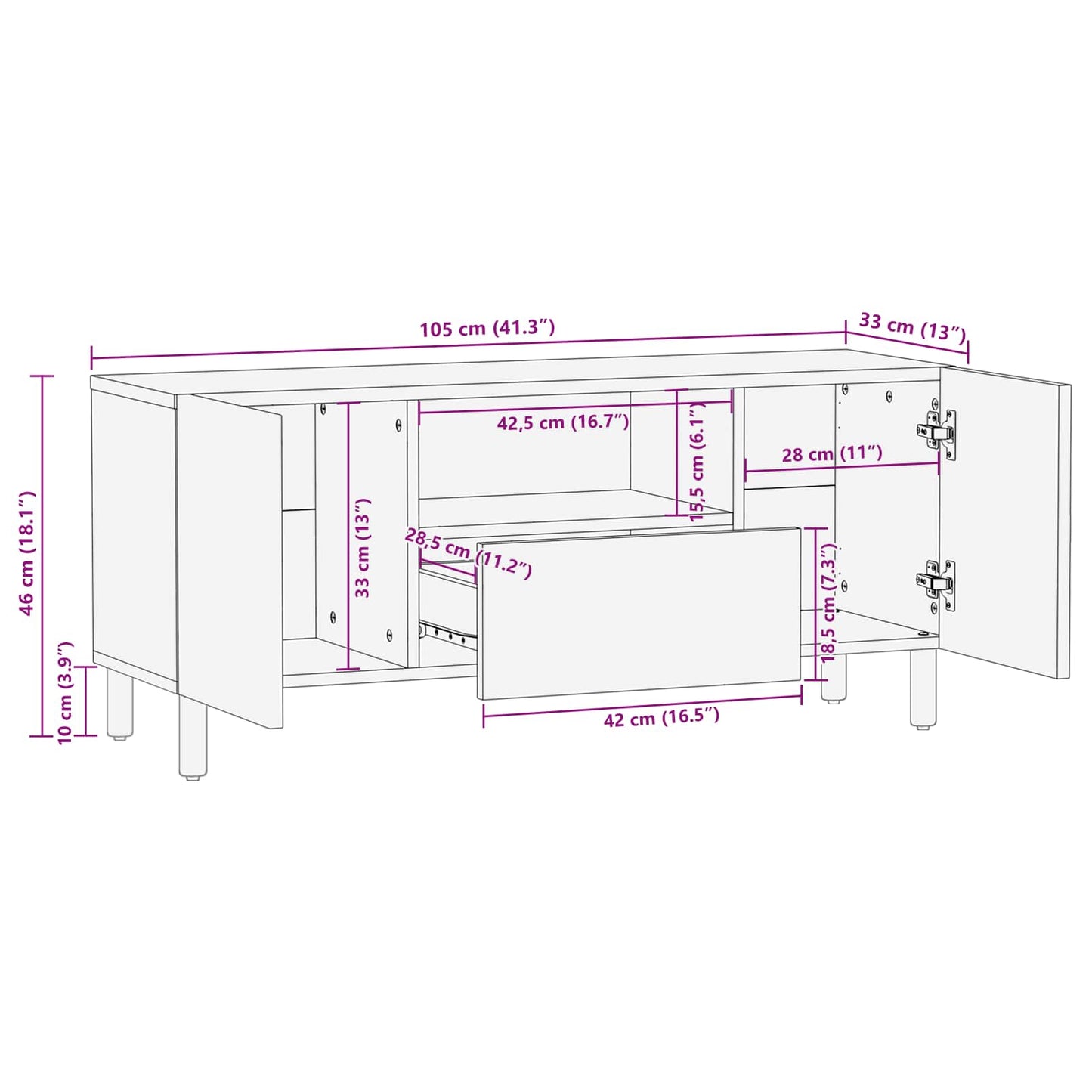 TV Cabinet with Drawer Acacia Brown Finish 105 x 33 x 46 cm