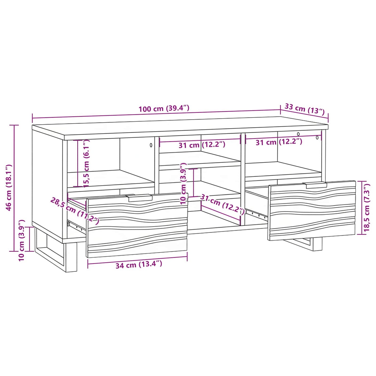 TV Units 100 x 33 x 46 cm Brown Engineered Wood