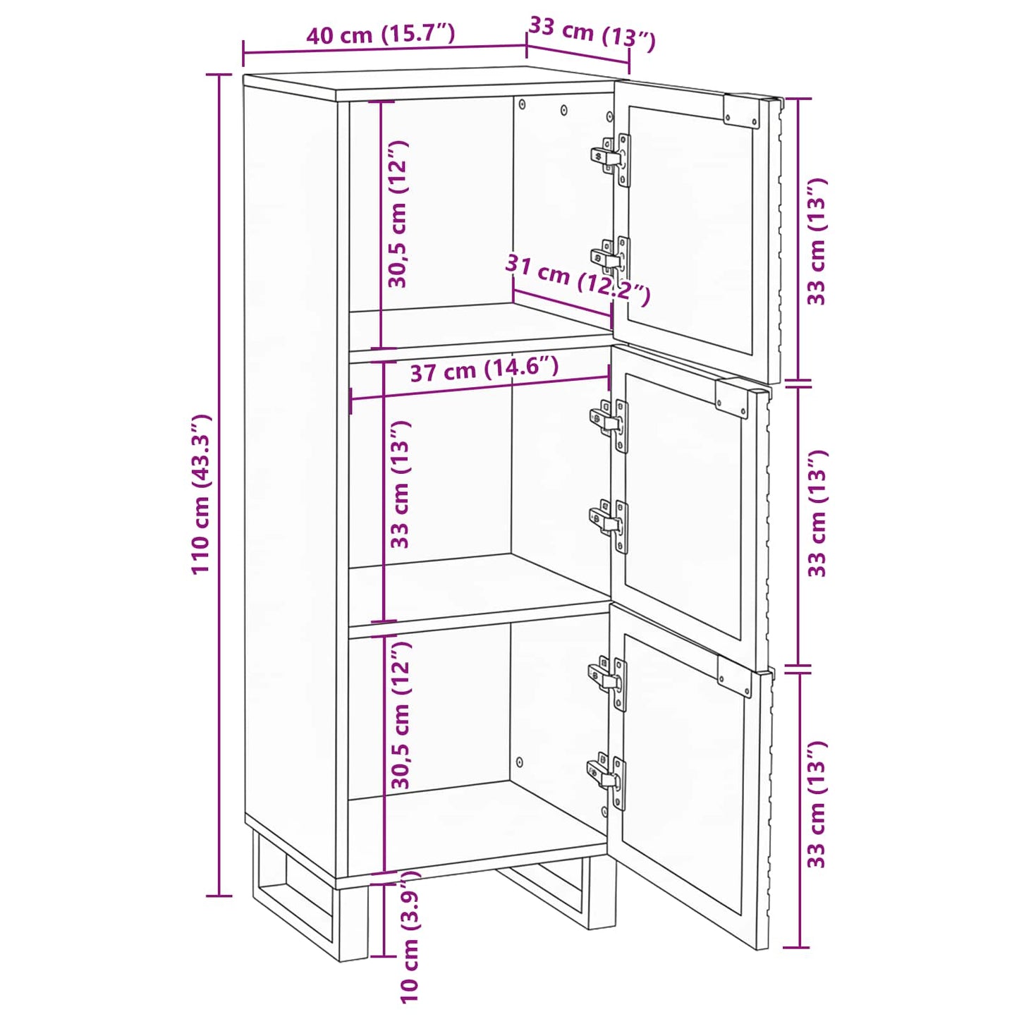 Highboard Brown 40 x 33 x 110 cm Solid mango wood