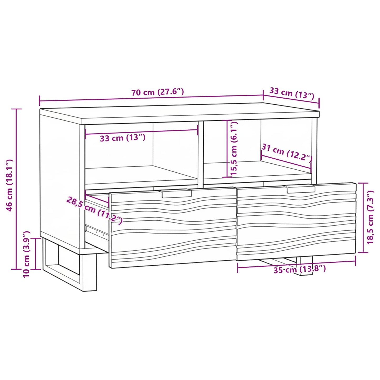 TV Units 70 x 33 x 46 cm White Engineered Wood