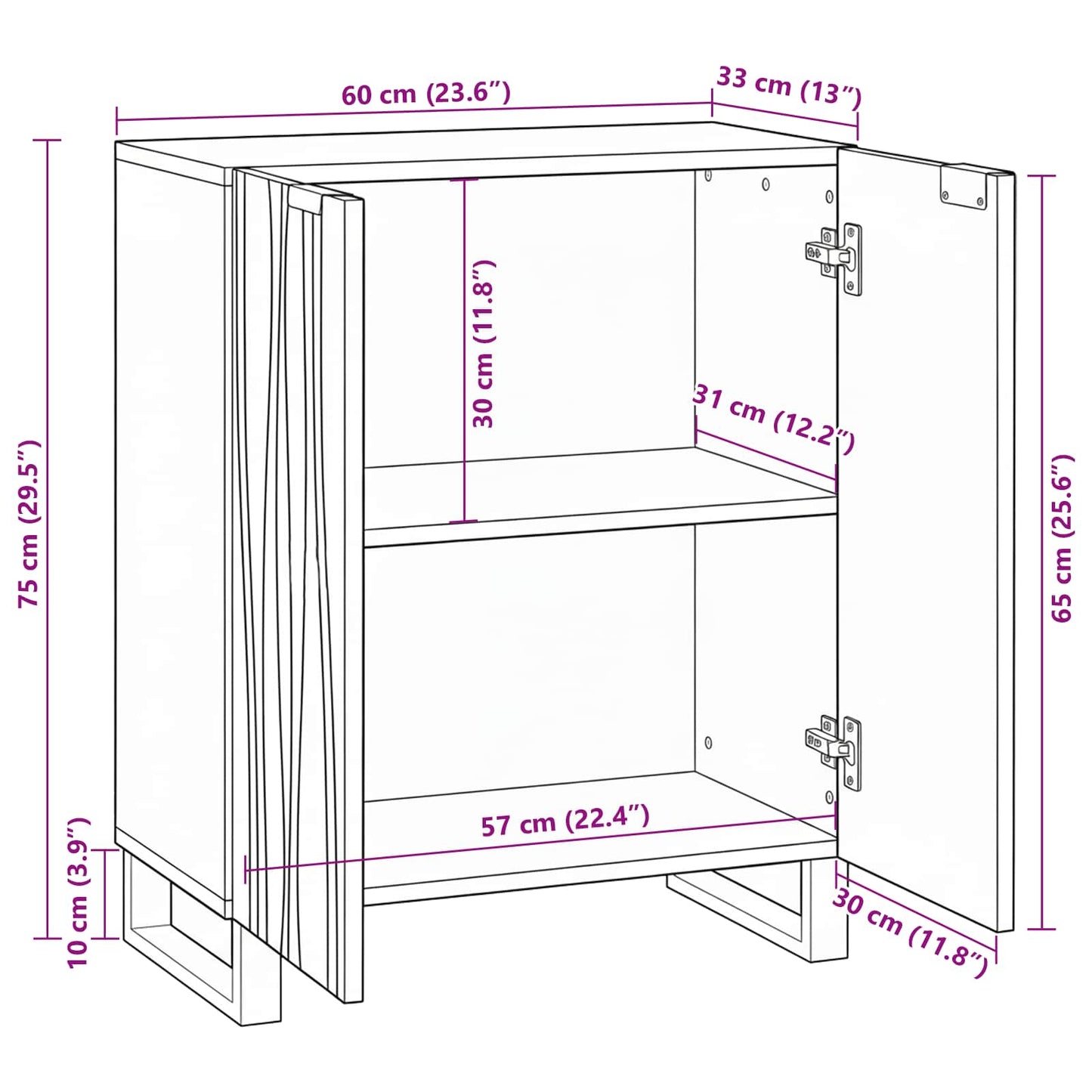 Sideboard White 60 x 33.5 x 75 cm Solid Mango Wood