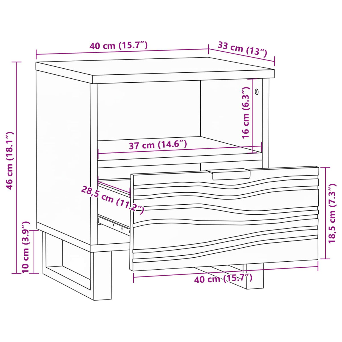 Bedside Cabinet White 40 x 33 x 46 cm Engineered Wood