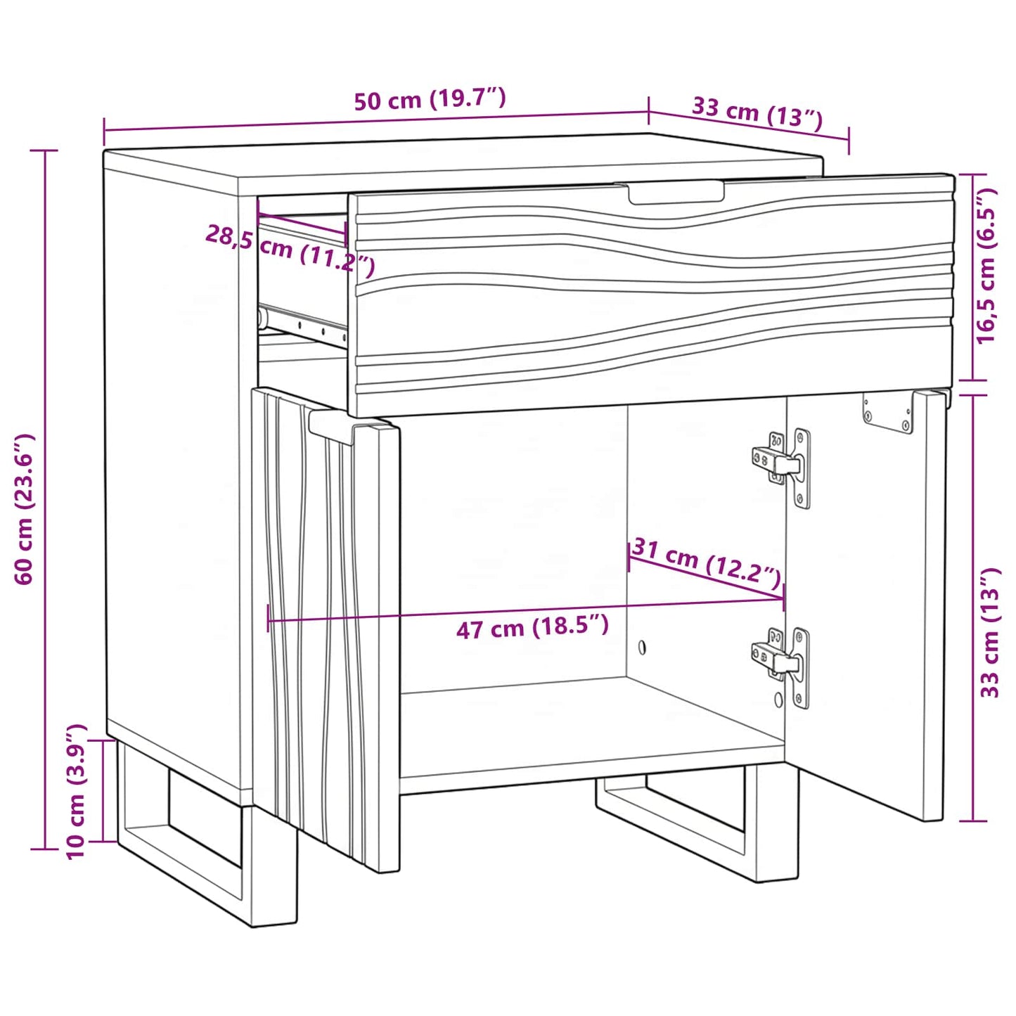 Bedside Cabinet Walnut 50 x 33 x 60 cm Engineered Wood