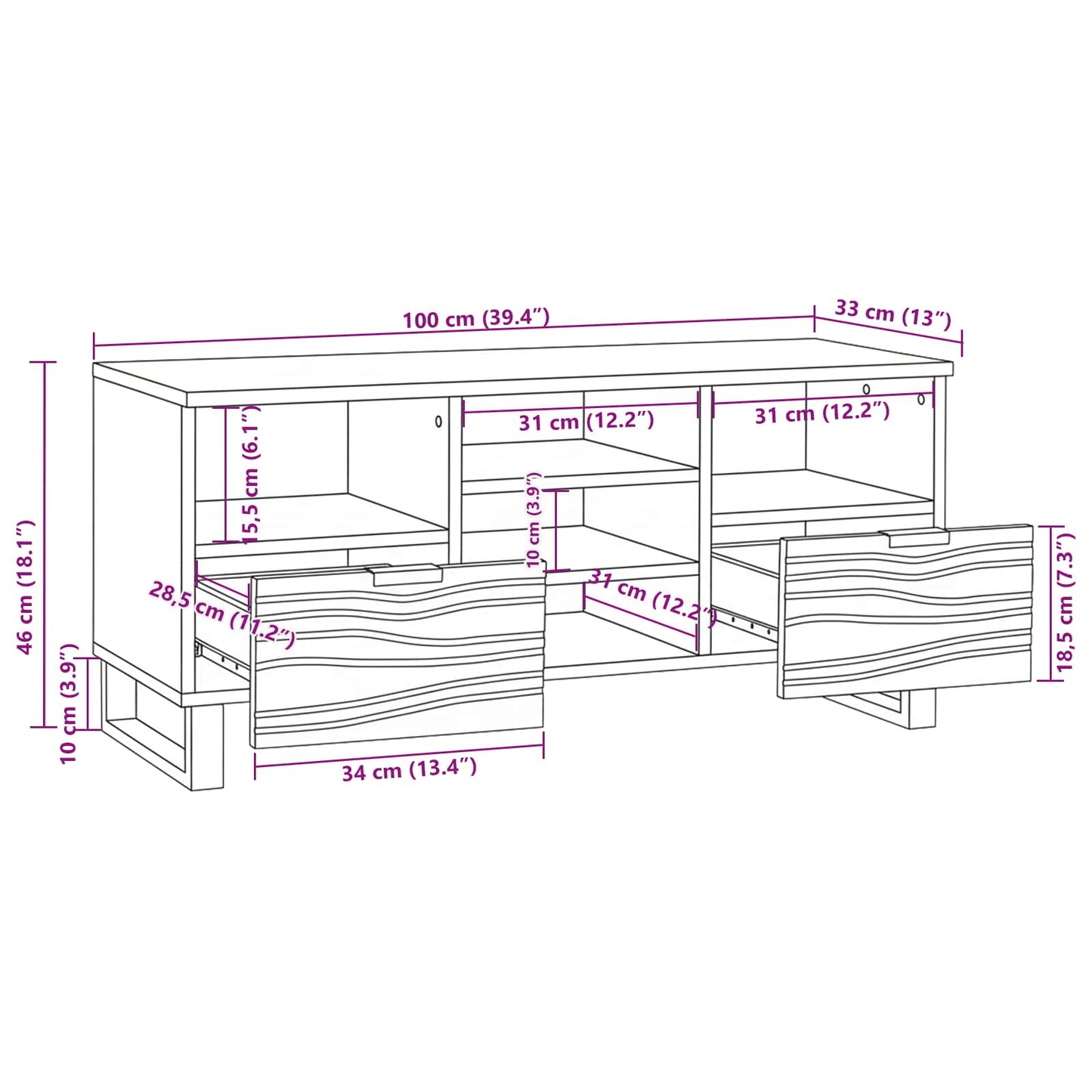 TV Units 100 x 33 x 46 cm Walnut Engineered Wood