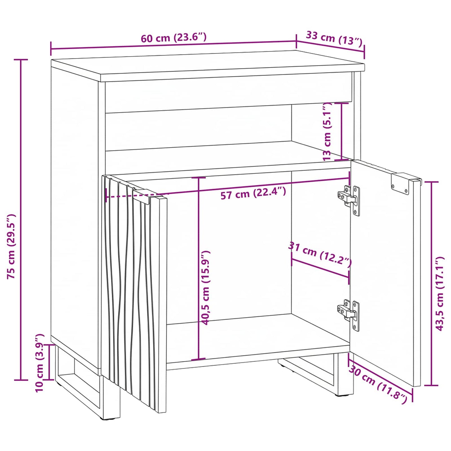 Sideboard Brown 60 x 33 x 75 cm Solid mango wood