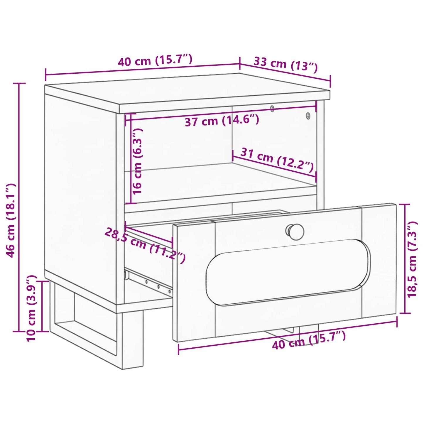 Bedside Cabinet 2 pcs Natural 40 x 33 x 46 cm Solid Mango Wood