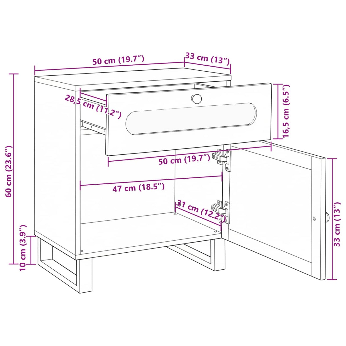 Bedside Cabinet Natural 50 x 33 x 60 cm Solid Mango Wood