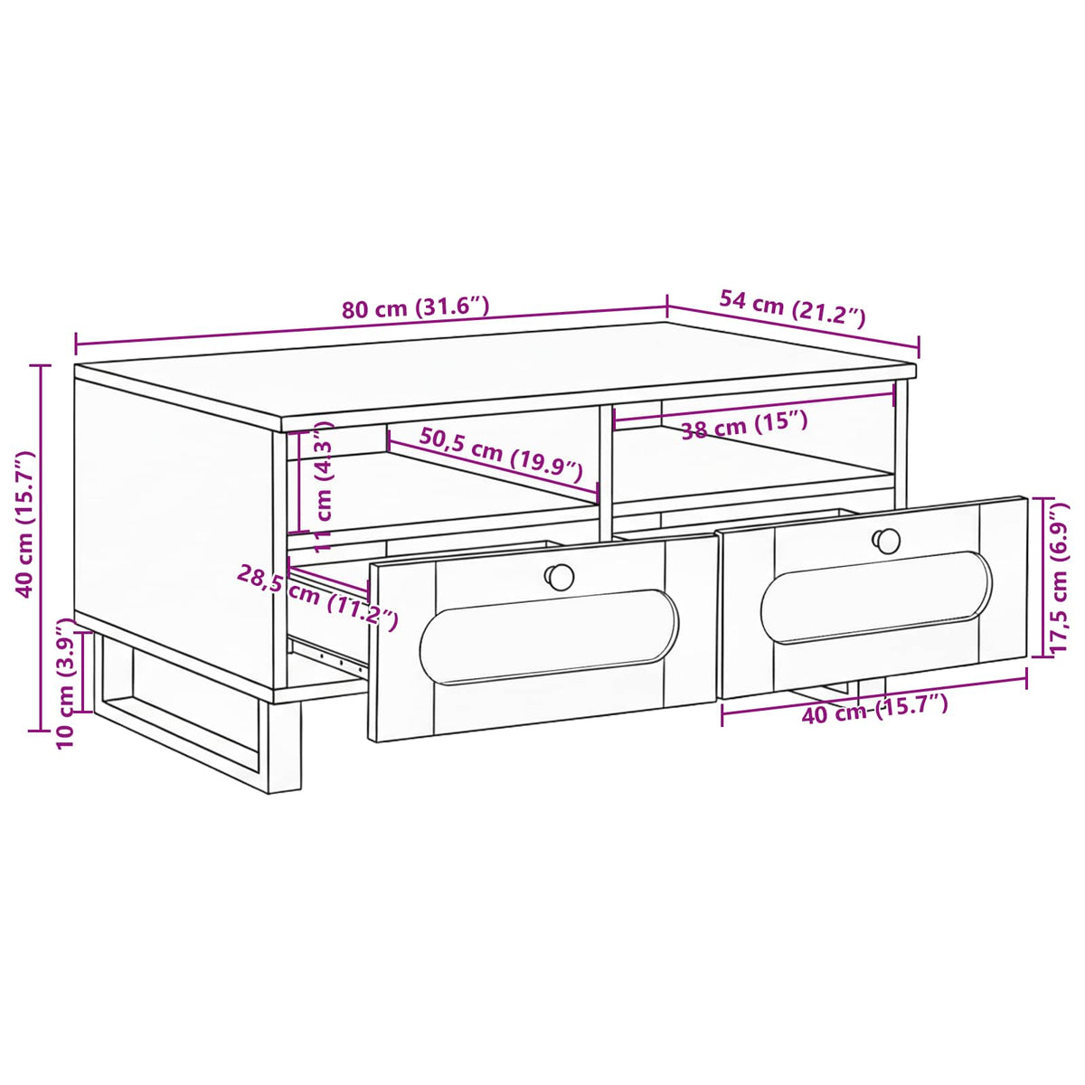 Coffee Table Artisan Oak 80 x 54 x 40 cm Solid Mango Wood