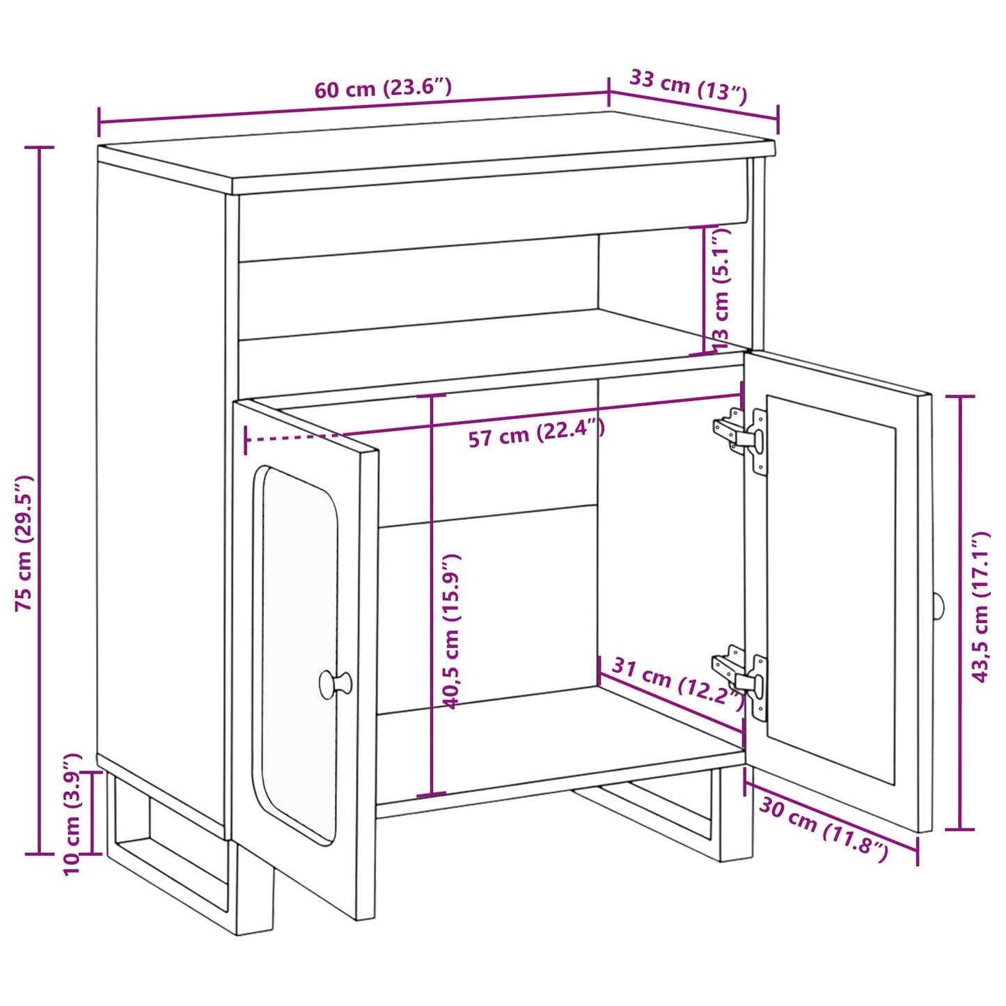 Sideboard Brown 60 x 33 x 75 cm Solid Mango Wood