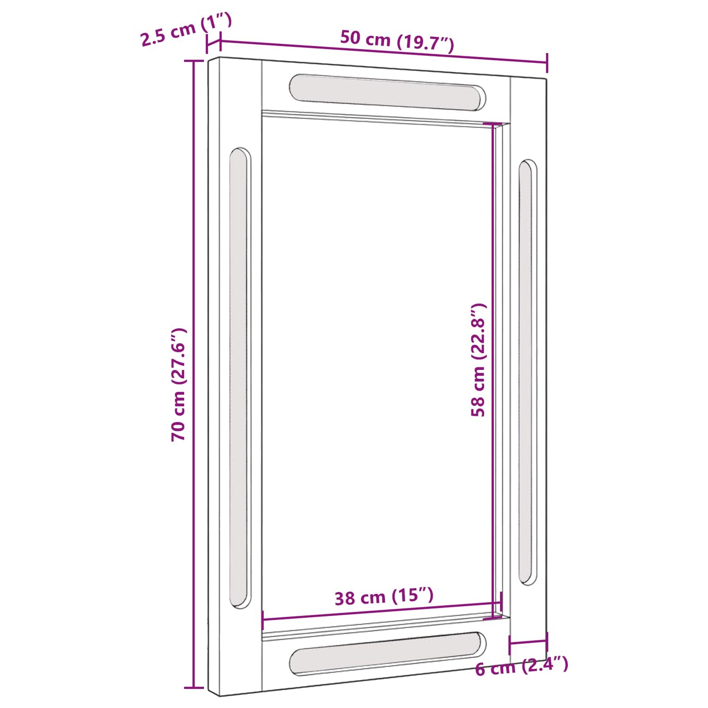 Bathroom Mirror Brown 50 x 2.5 x 70 cm Solid Mango Wood
